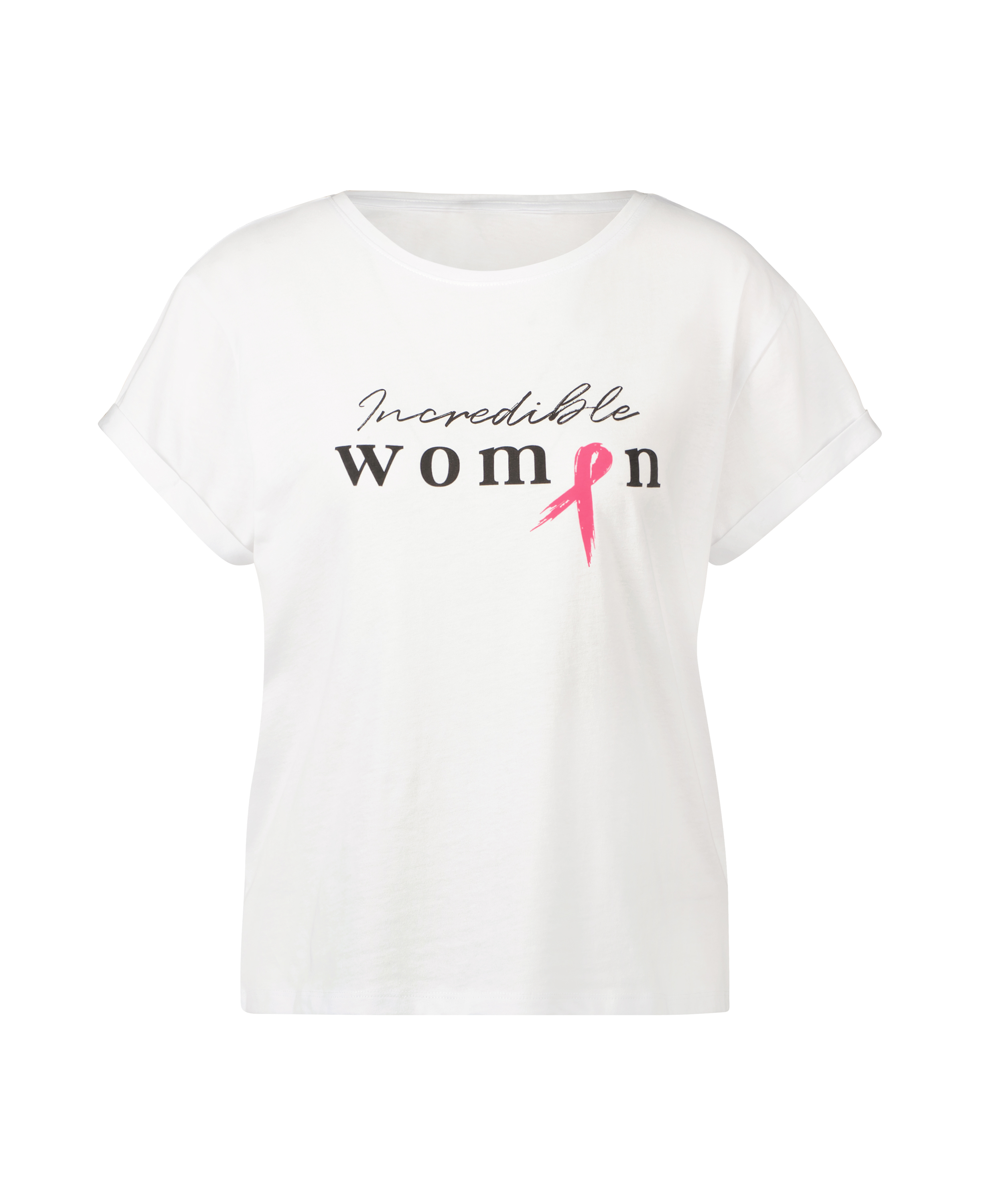 Short Sleeved Pink Ribbon Top, White, main