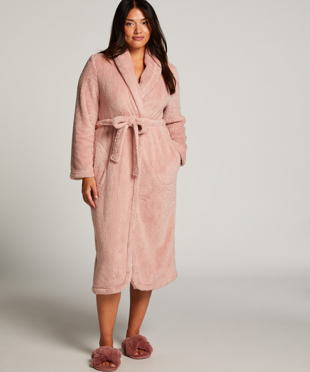 Long Fleece Bathrobe, Pink
