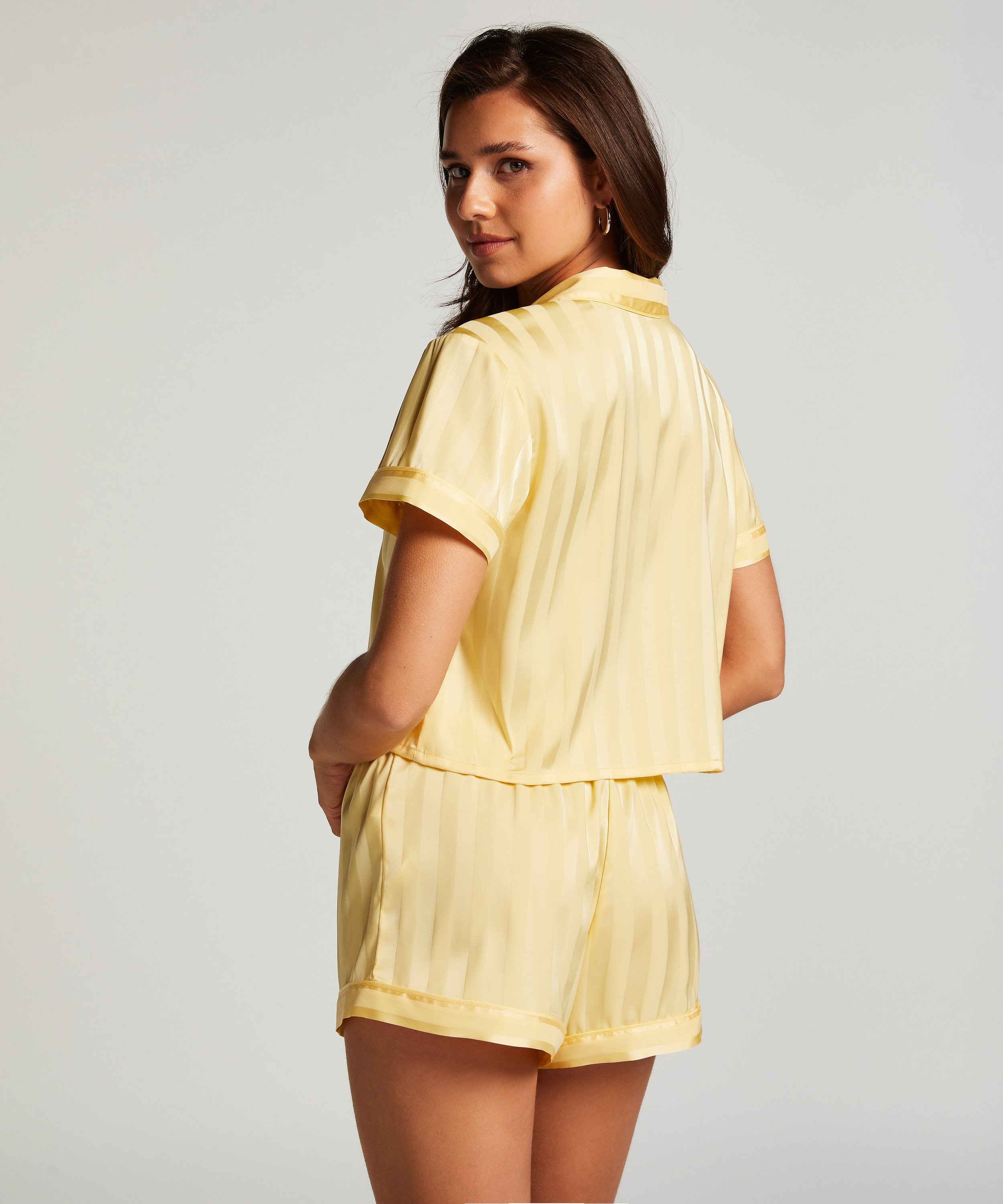 Satin Short-Sleeved Jacket, Yellow, main
