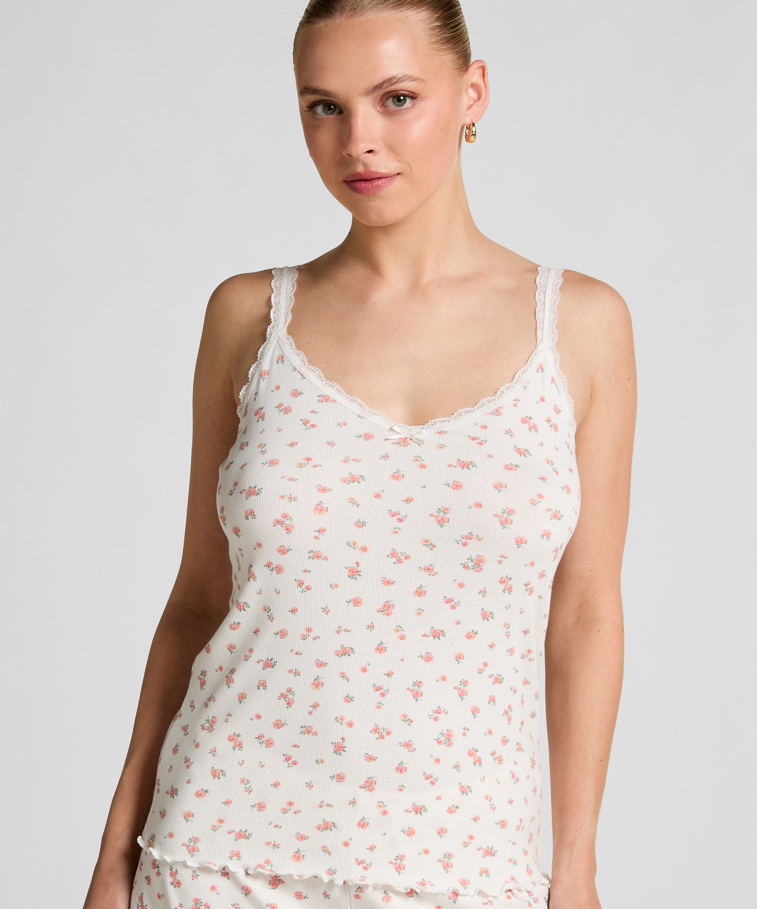 Ribbed Lace Cami, White, main