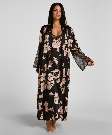 Kimono Long Satin Lace, Black