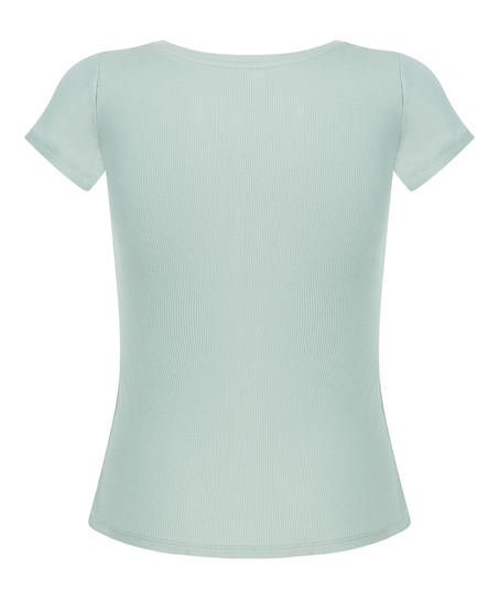 Ribbed Jersey Short-Sleeved Pyjama Top, Green