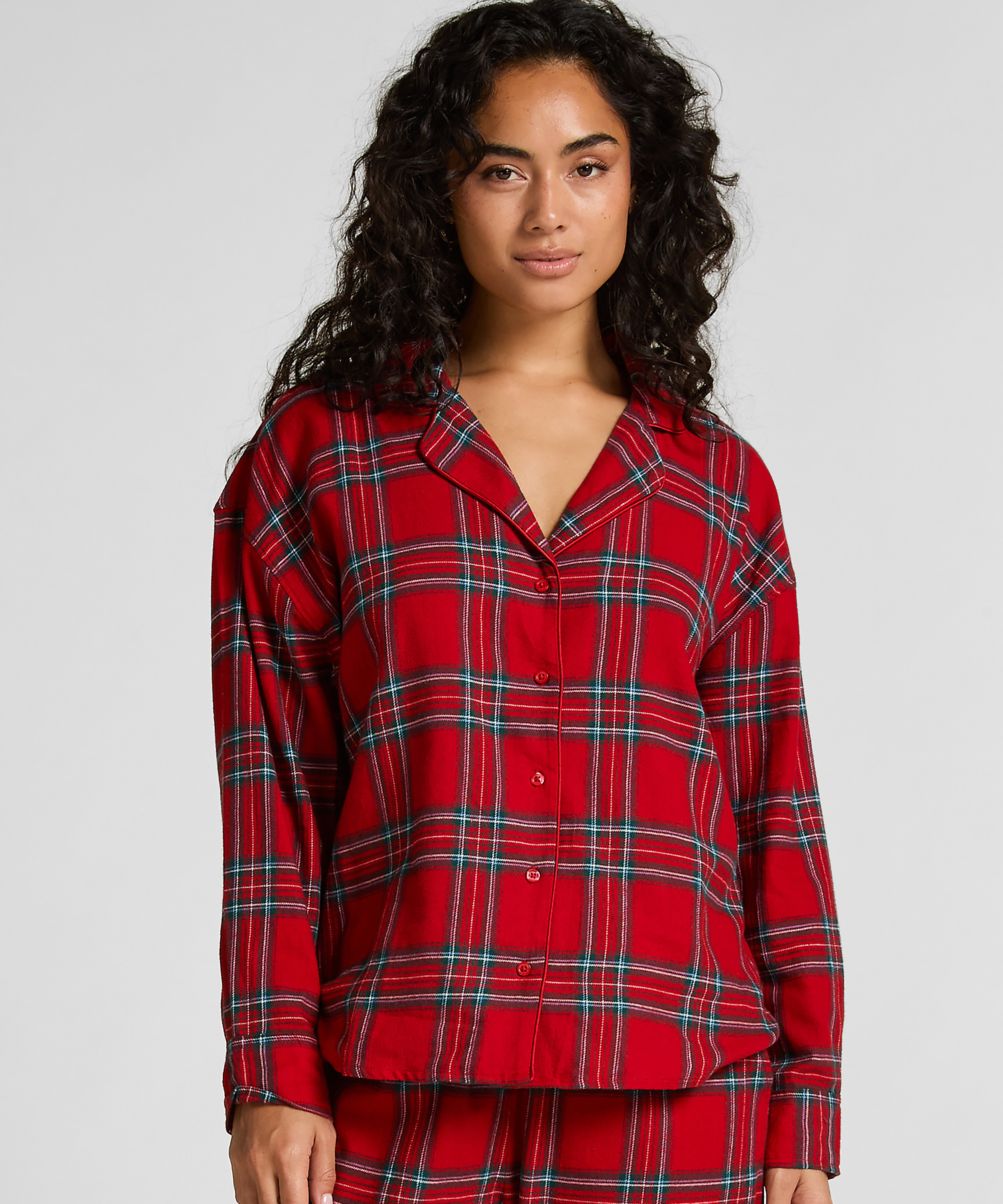 Flannel Pyjama Top, Red, main