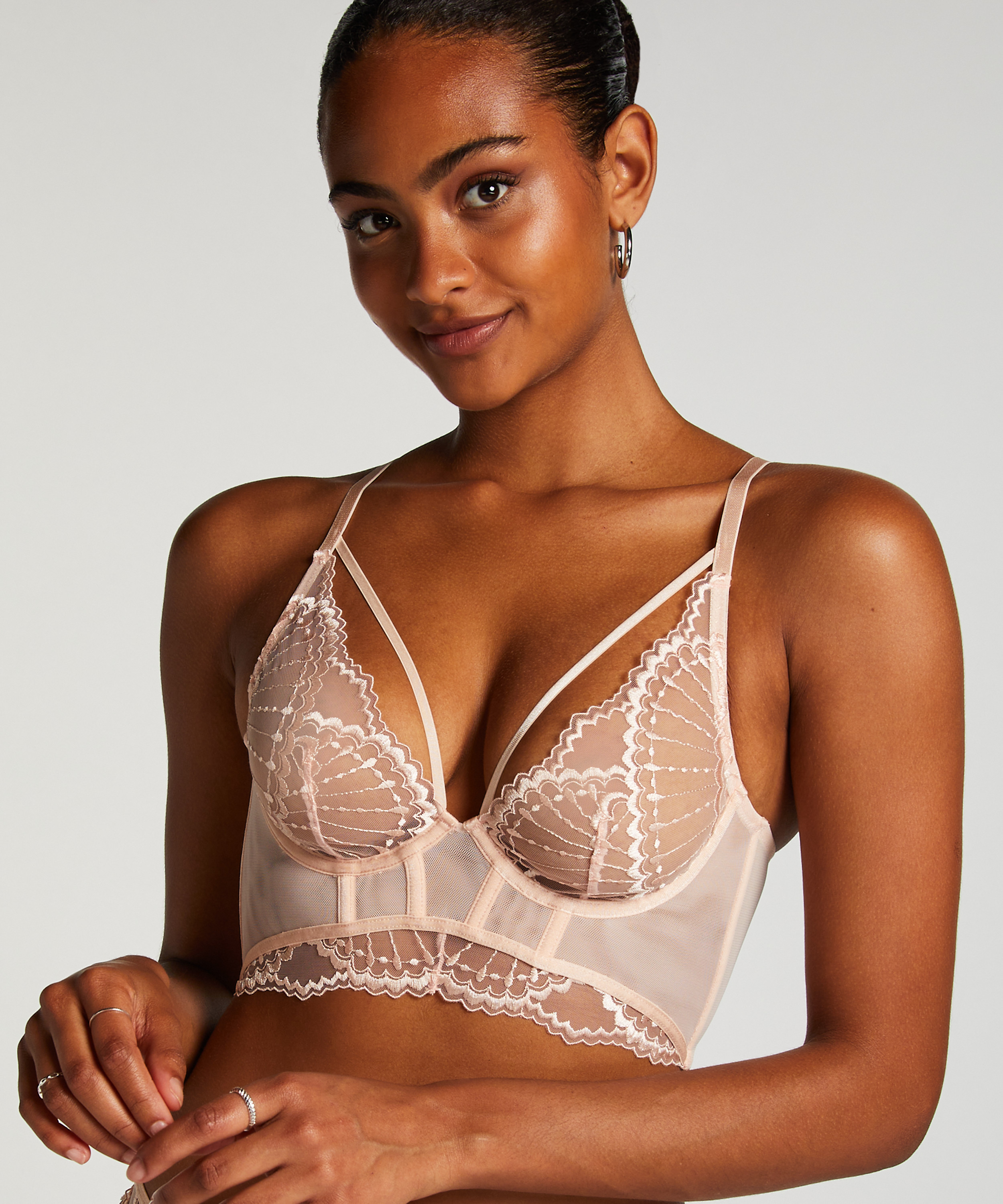 Jade Non-Padded Underwired Longline Bra, Pink, main