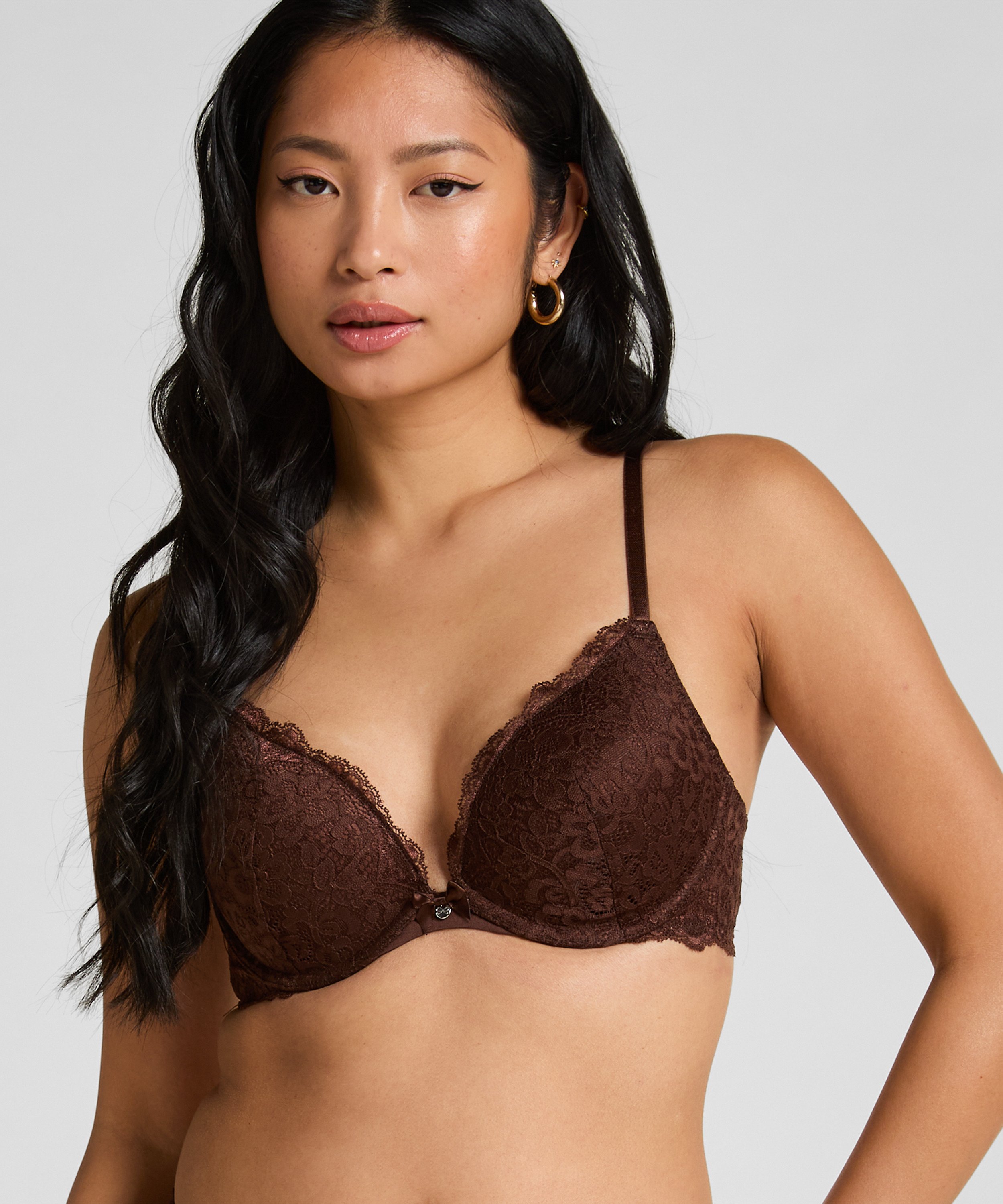 Marine Padded Push-Up Underwired Bra, Brown, main