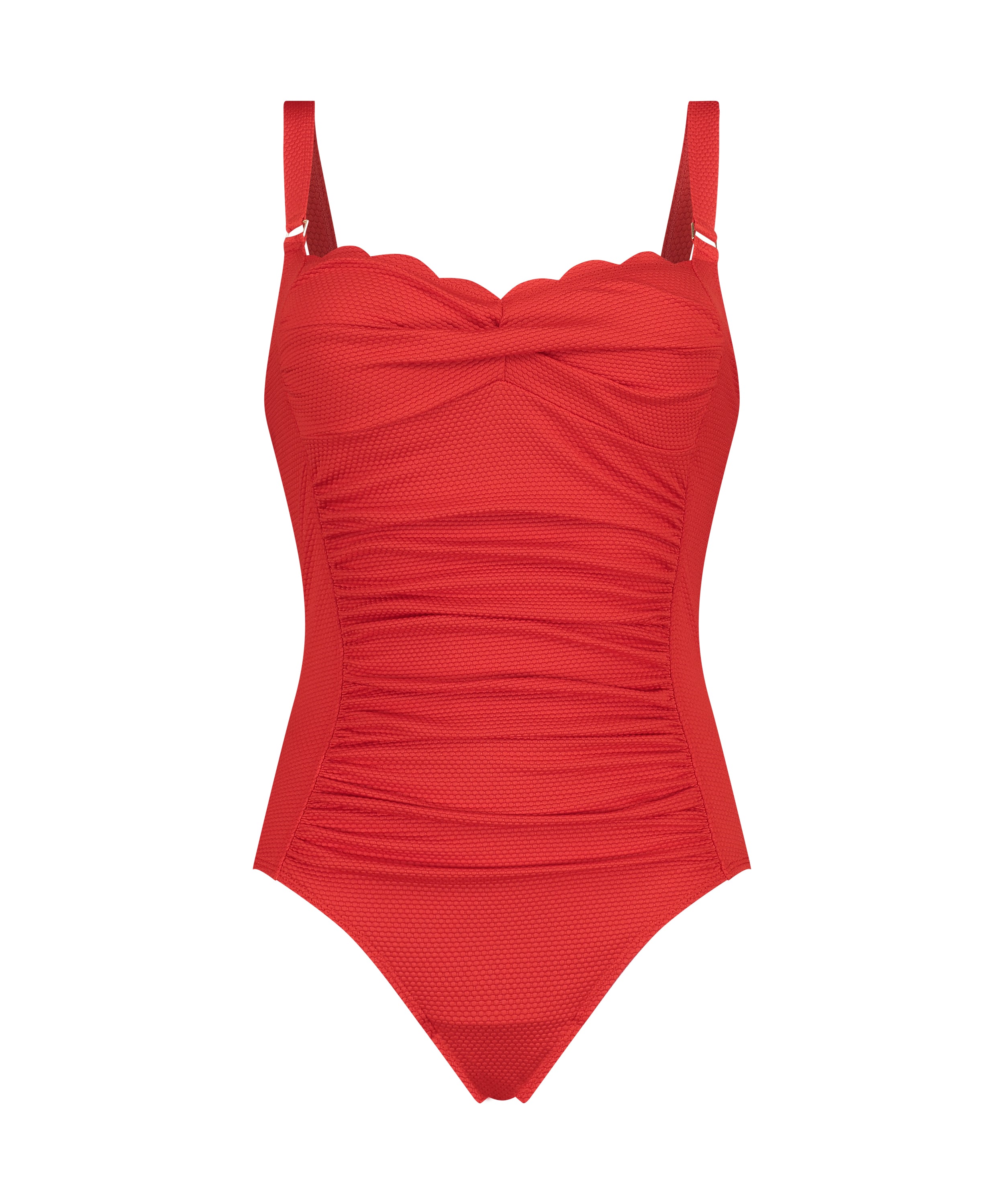 Shaping Scallop Swimsuit, Red, main