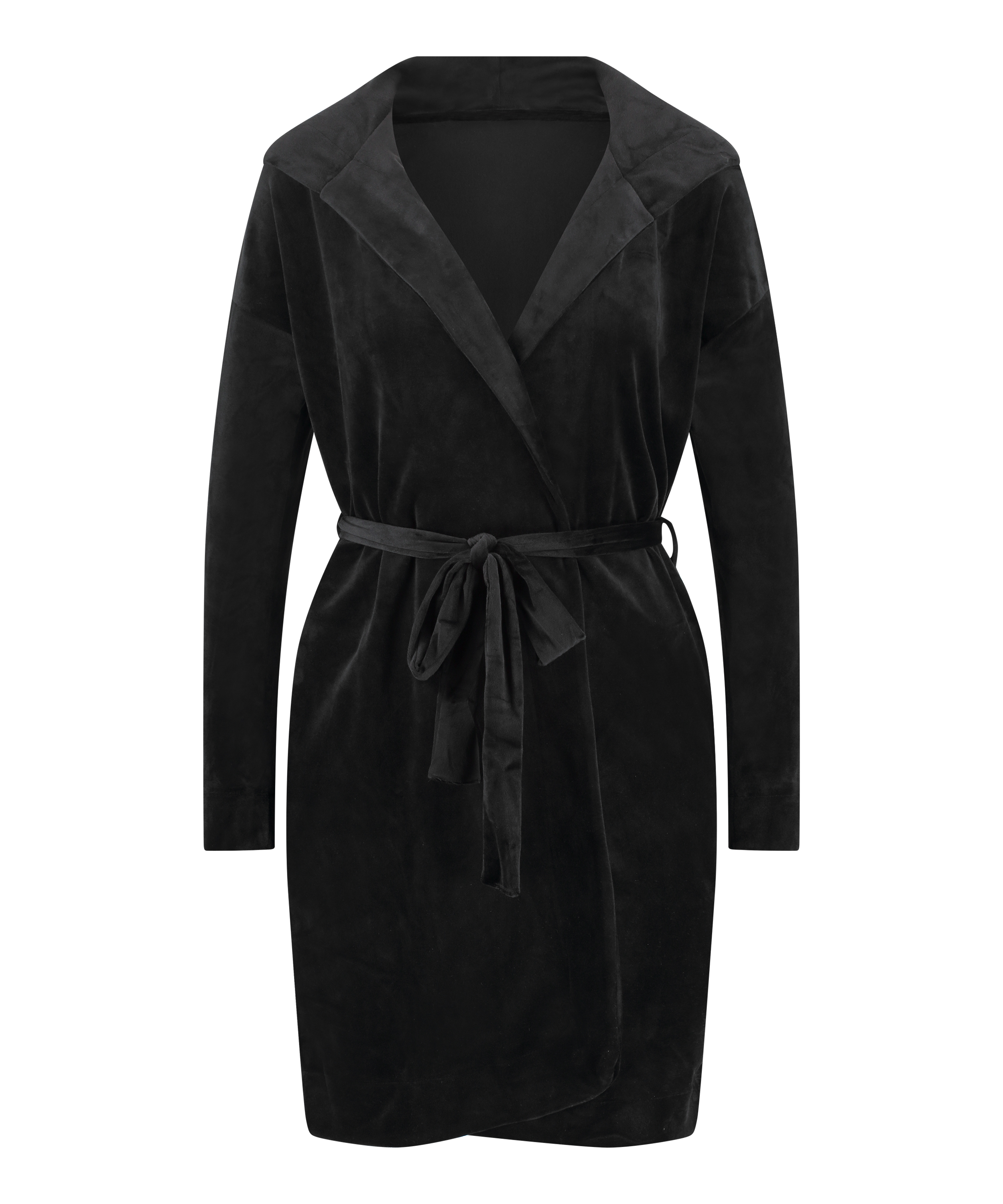 Velours short bathrobe, Black, main