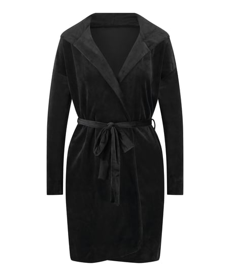 Velours short bathrobe, Black