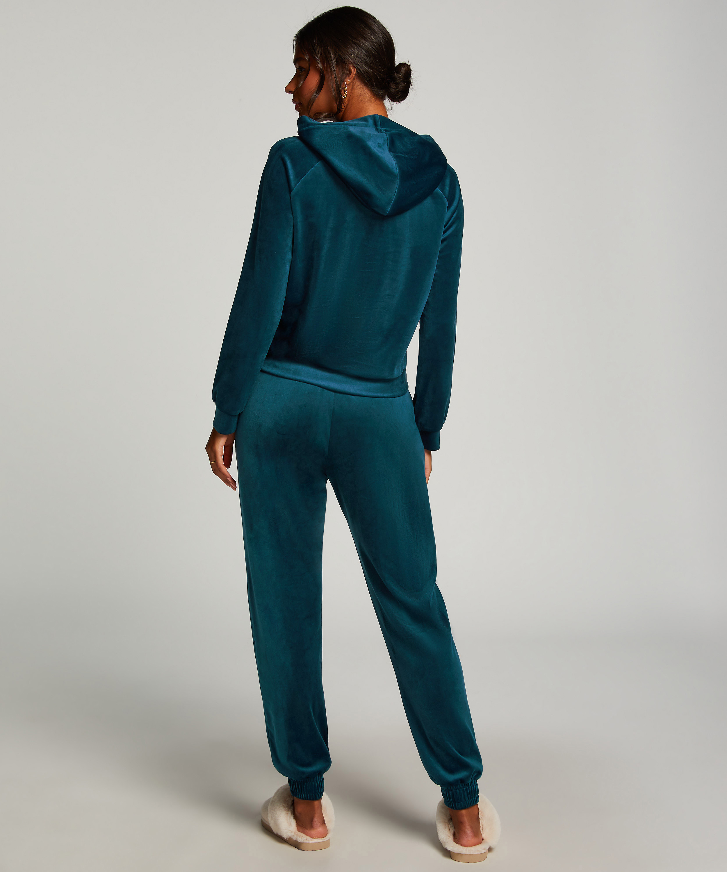 Velour Jogging Pants Pin-tucked, Blue, main