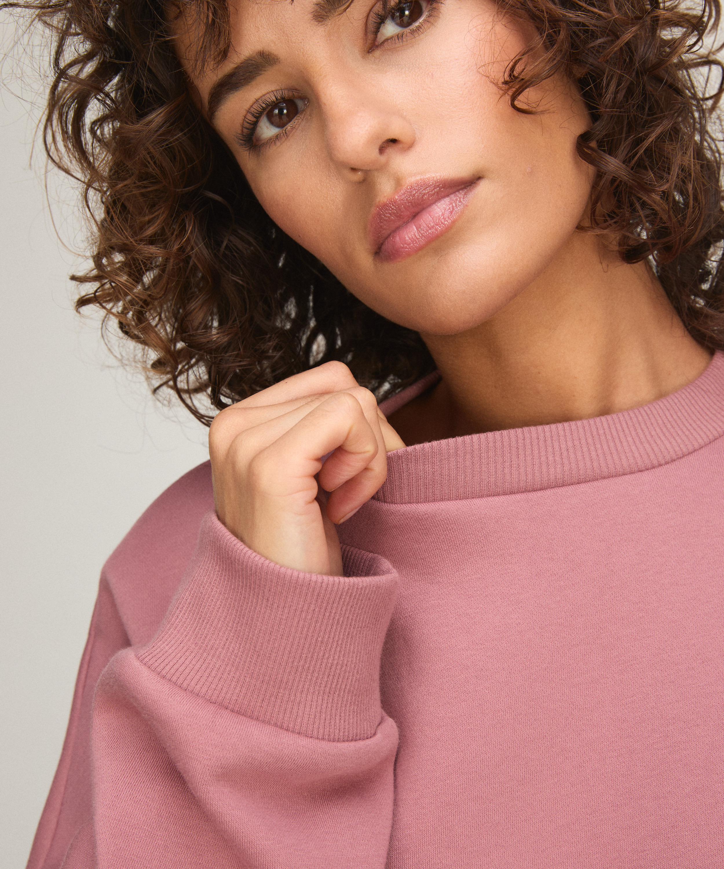 Top crew brushed sweat, Pink, main