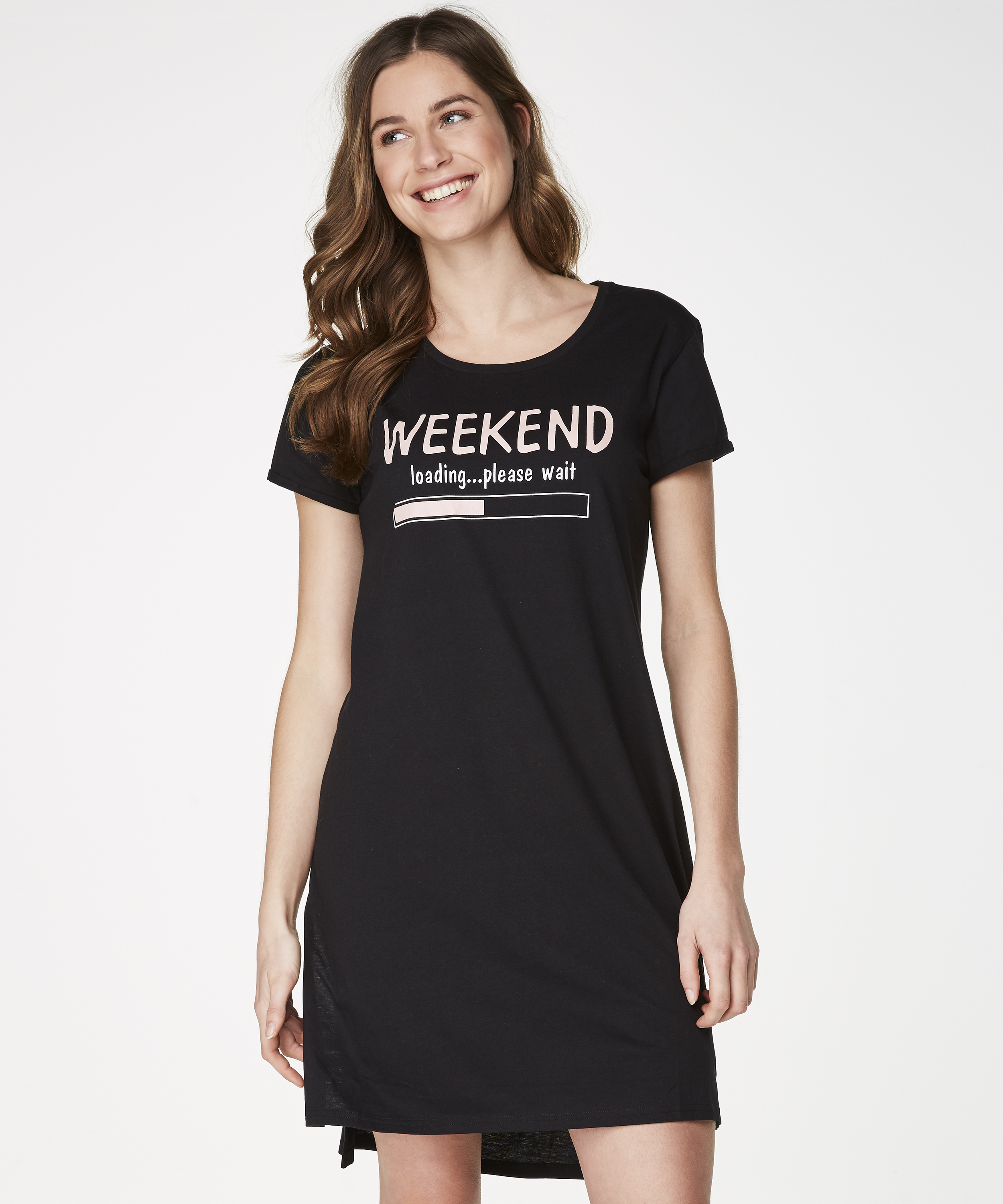 Round Neck Nightshirt, Black, main