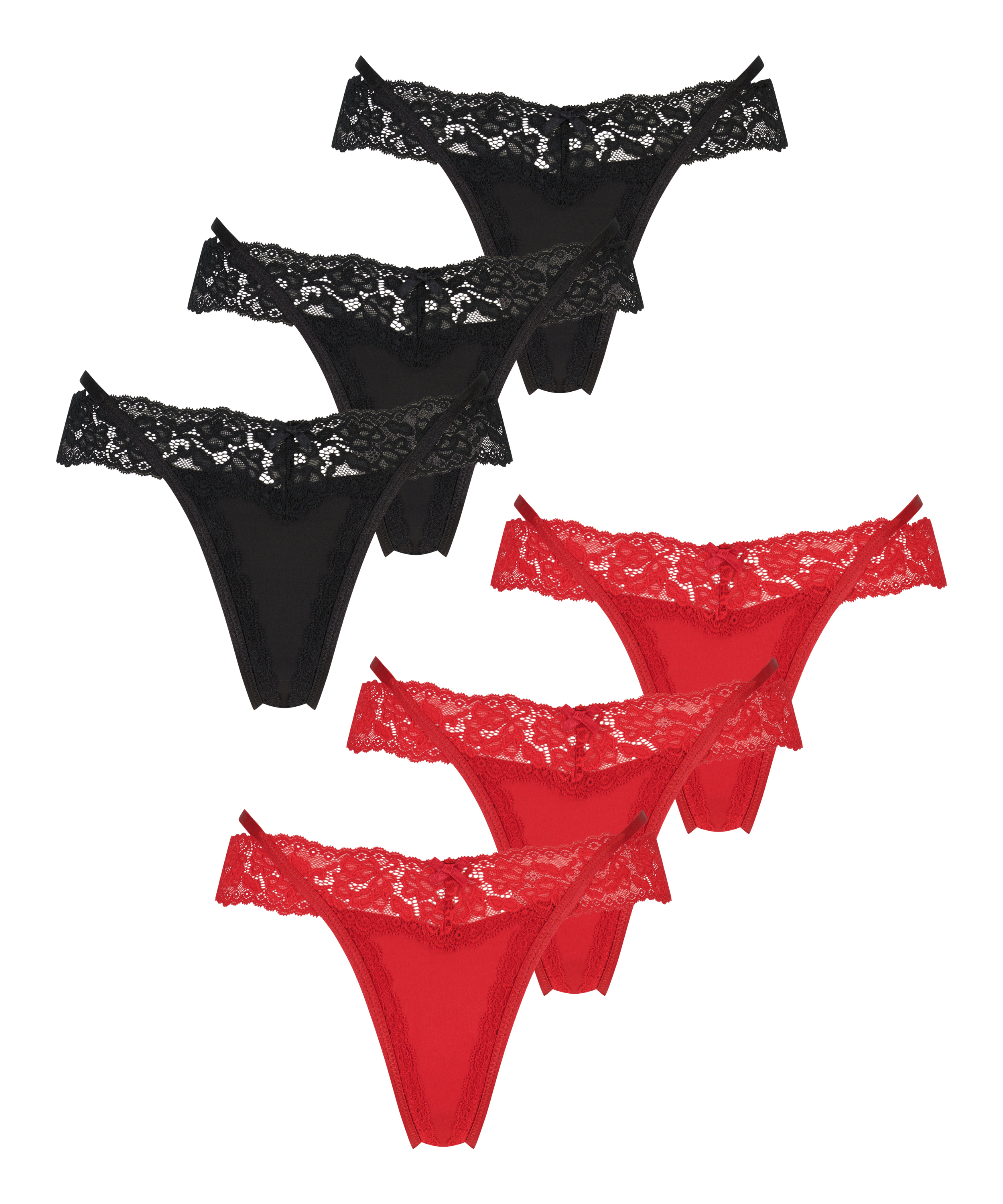 6 pack Elliena Extra Low V Thong, Black, main