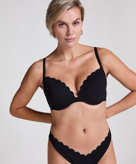 Scallop push-up underwired bikini top Cup A - E, Black