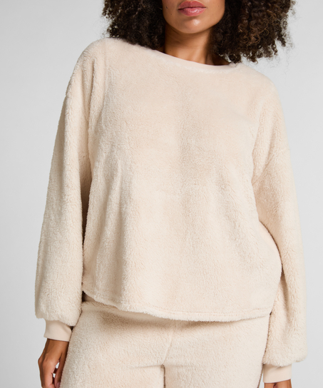 Longsleeved Top Fluffy Fleece, Beige
