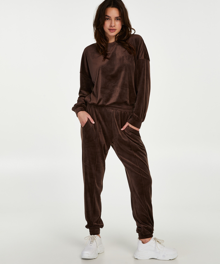 Velour Jogging Pants Pin-tucked, Brown
