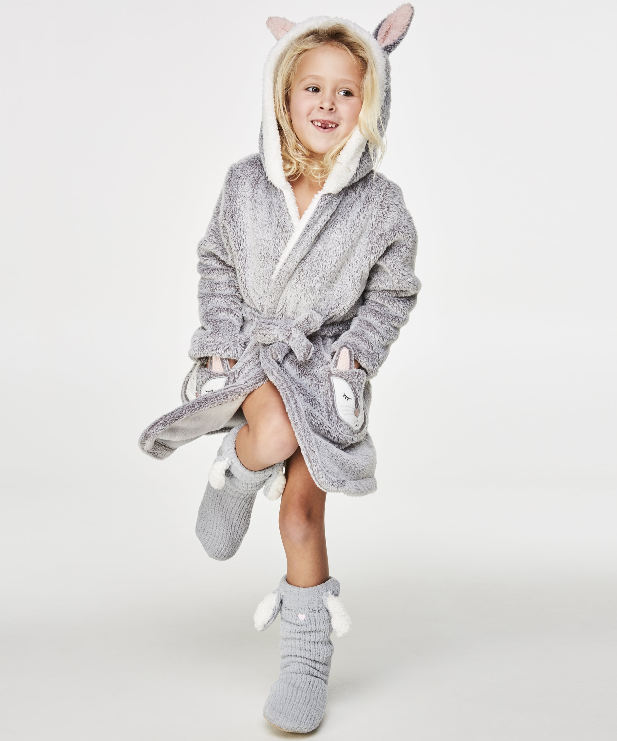 Kids Fleece Bathrobe, Gray, main