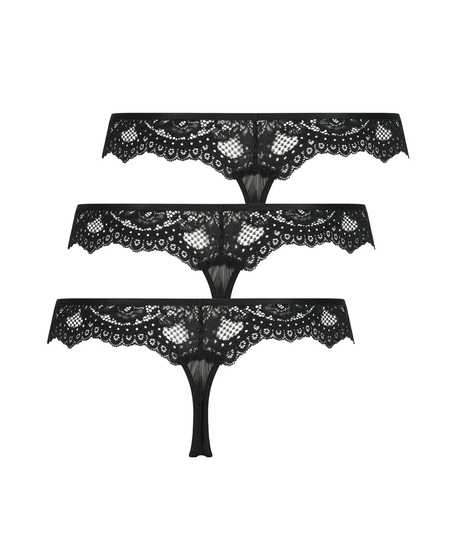 3-Pack Rosangel string r, Black