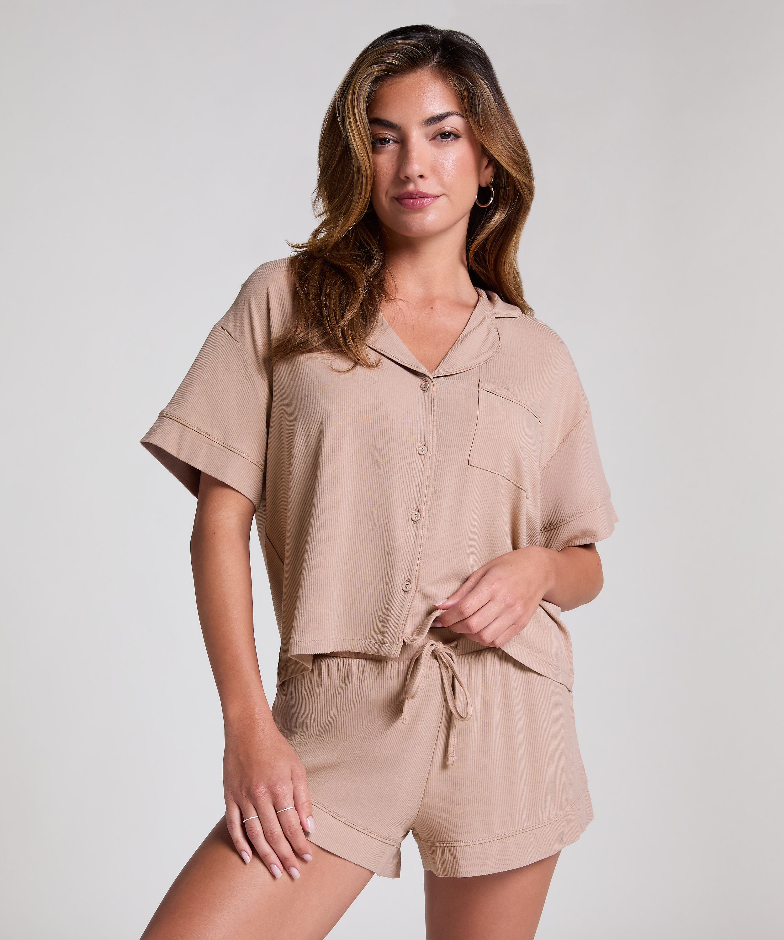 Pyjama Jacket Jersey Essential, Beige, main