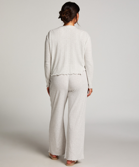 Pointelle Long-Sleeved Pyjama Top, Gray