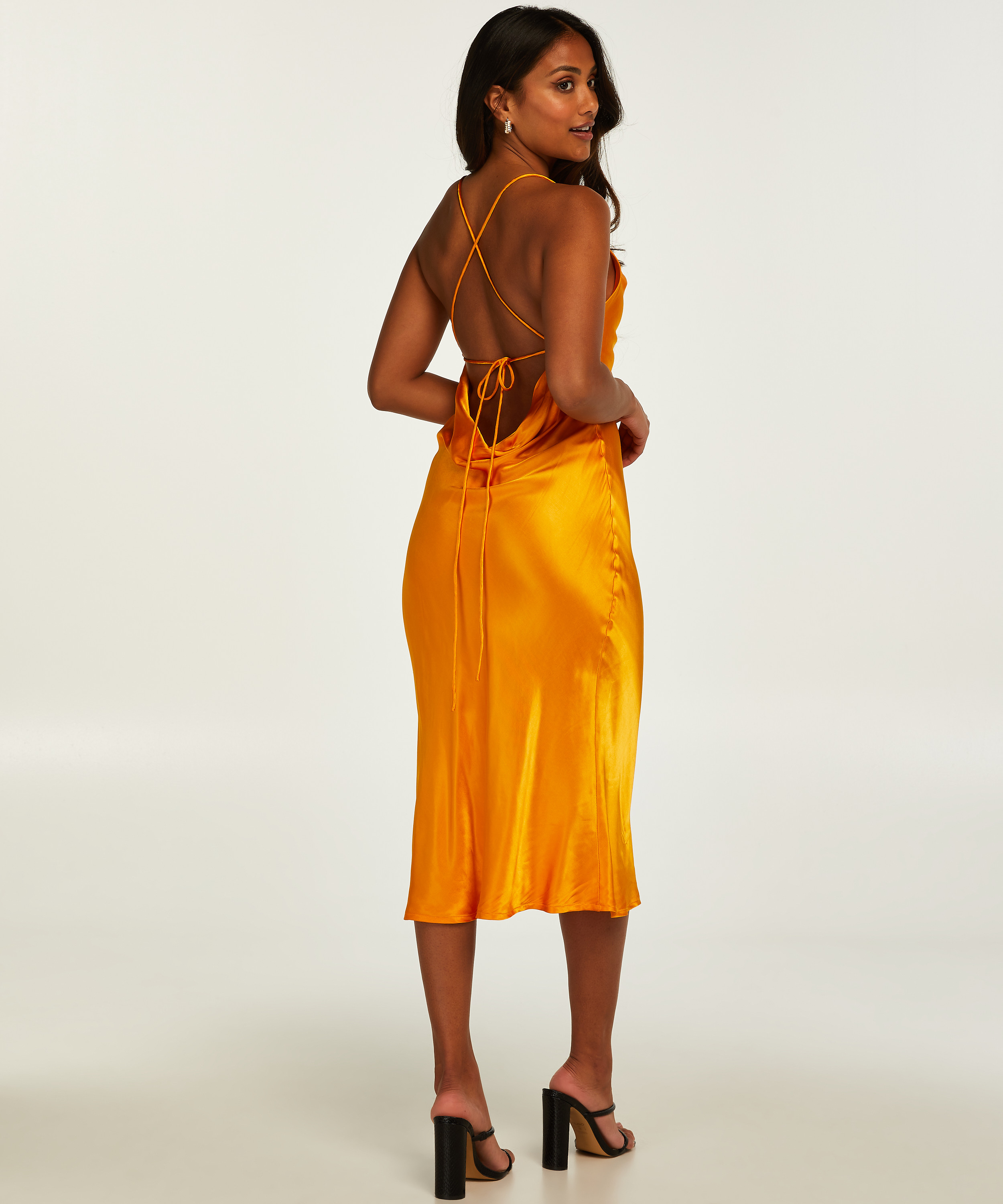 Satin Midi Dress, Orange, main