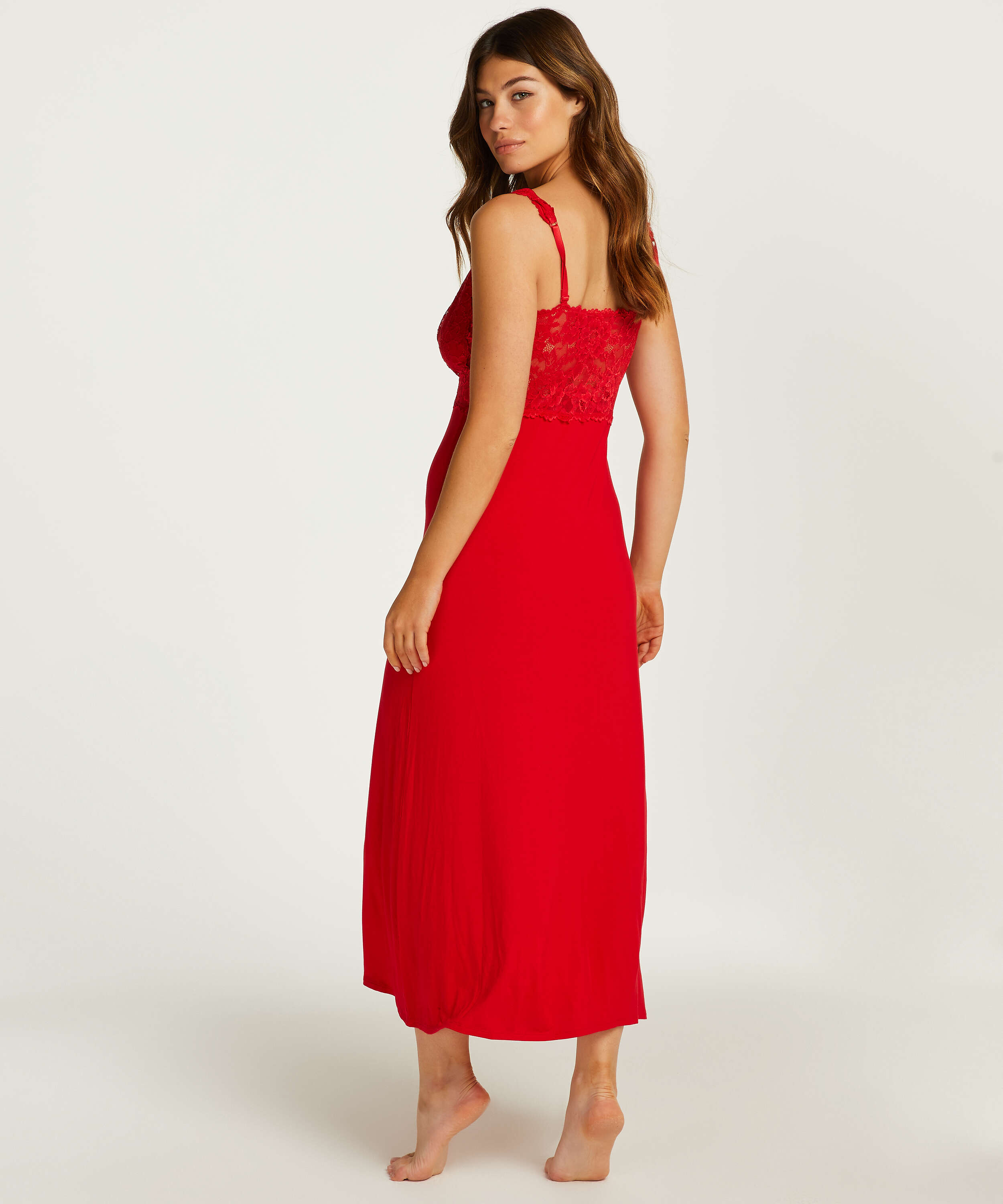 Nora Lace Long Slip Dress, Red, main
