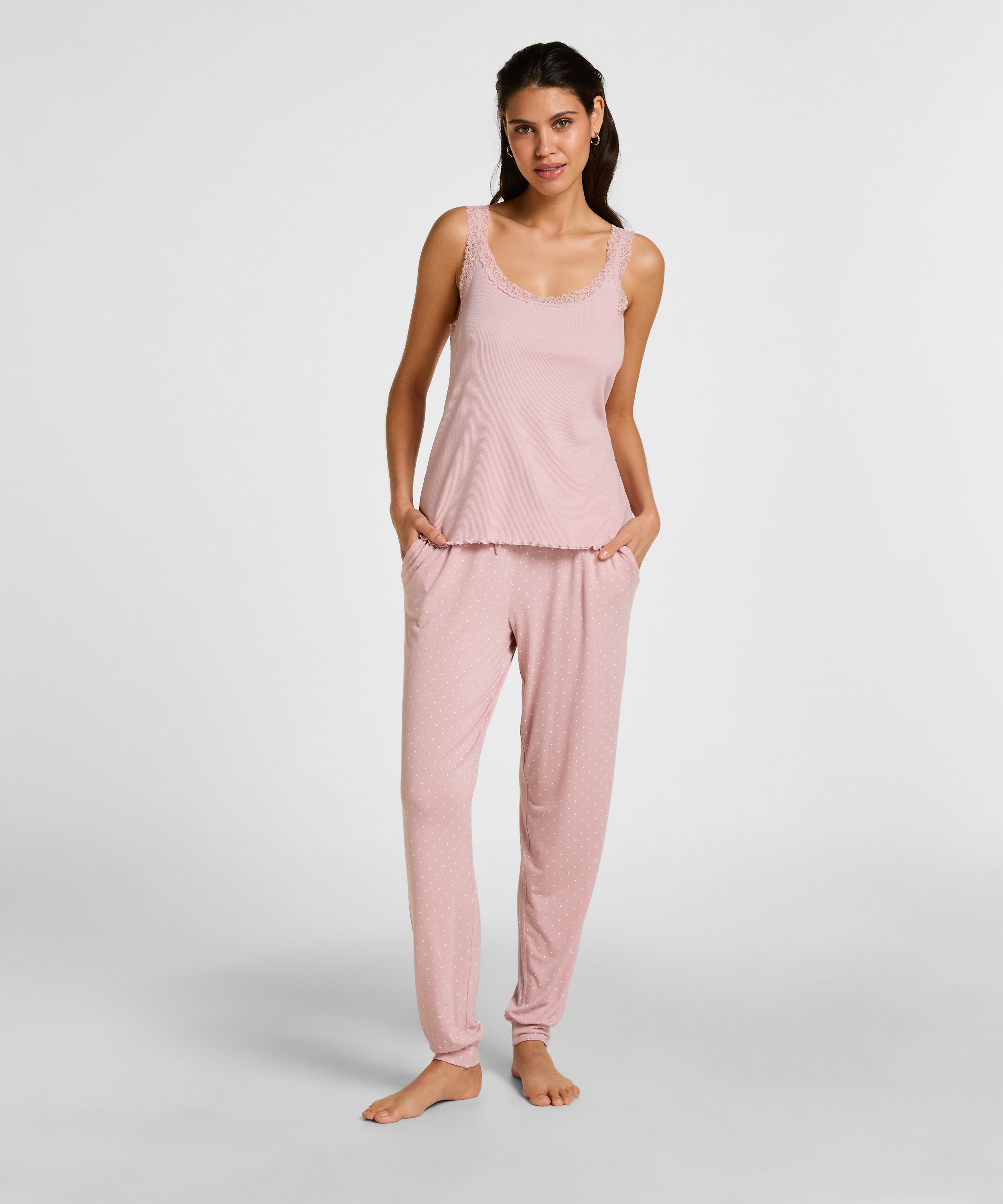 Singlet Rib Jersey Lace, Pink, main