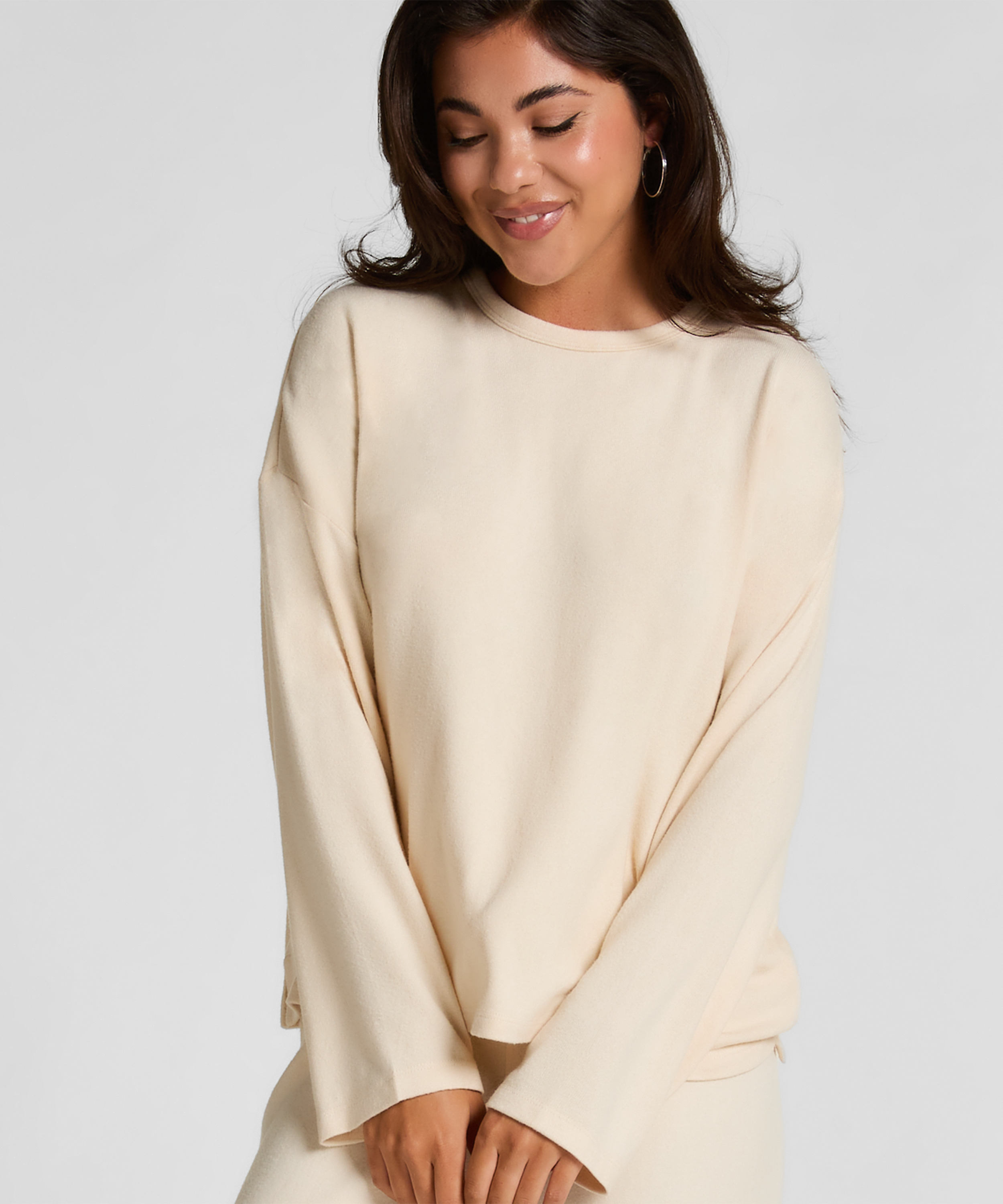 Jersey Long-Sleeved Pyjama Top, White, main