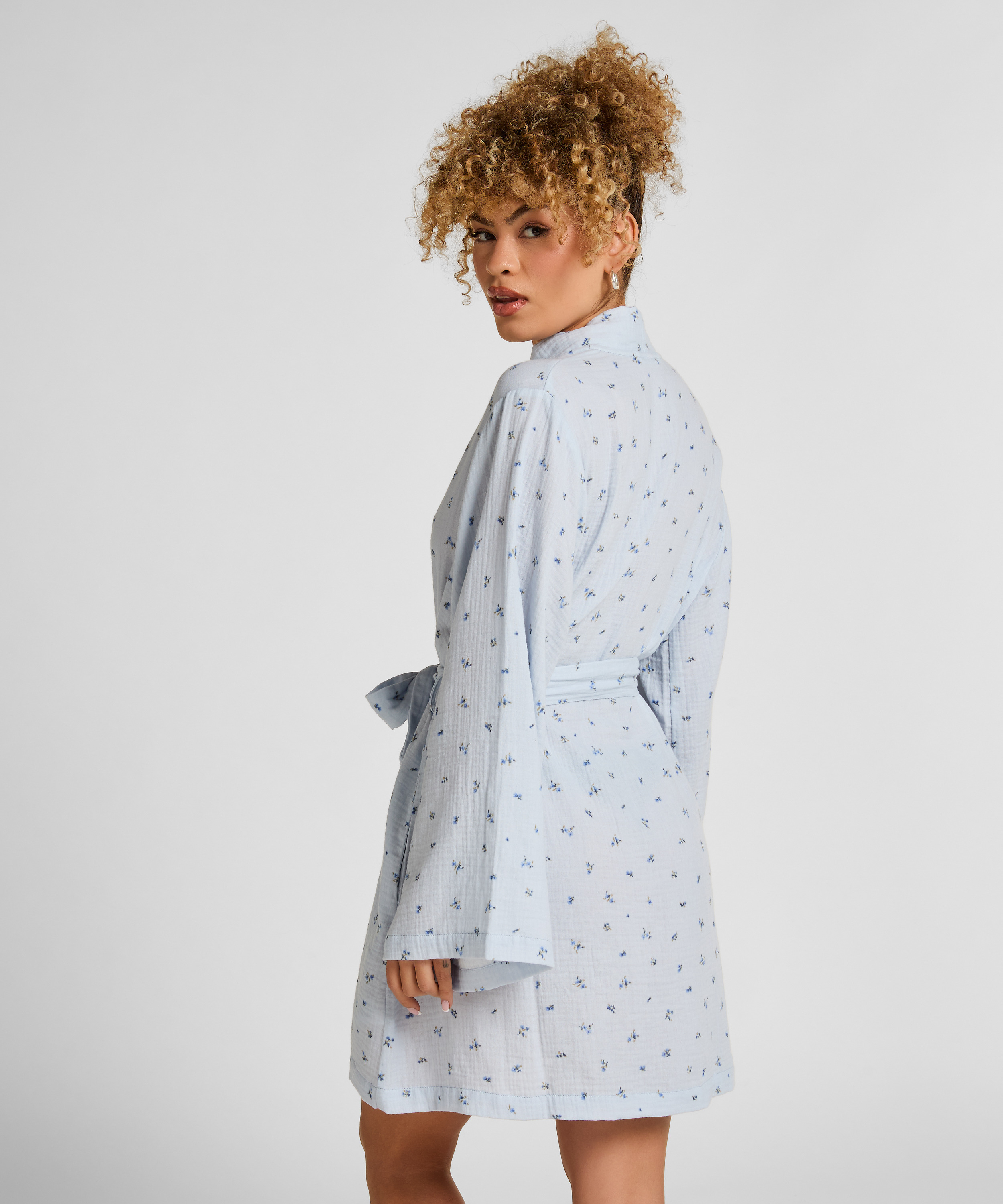 Muslin Robe Short, Blue, main