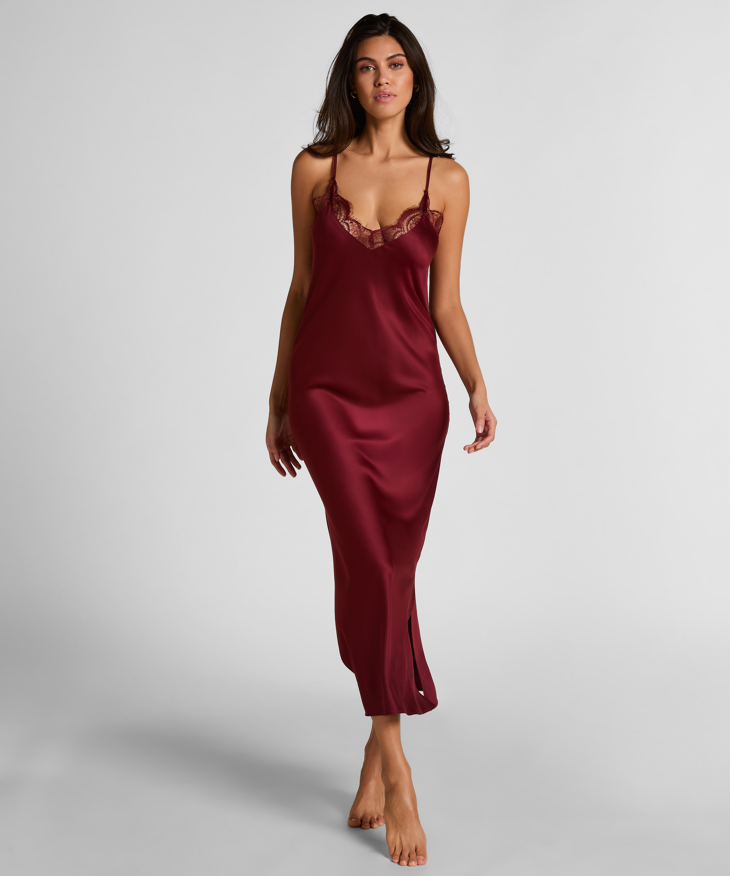Slipdress Long Satin, Red, main