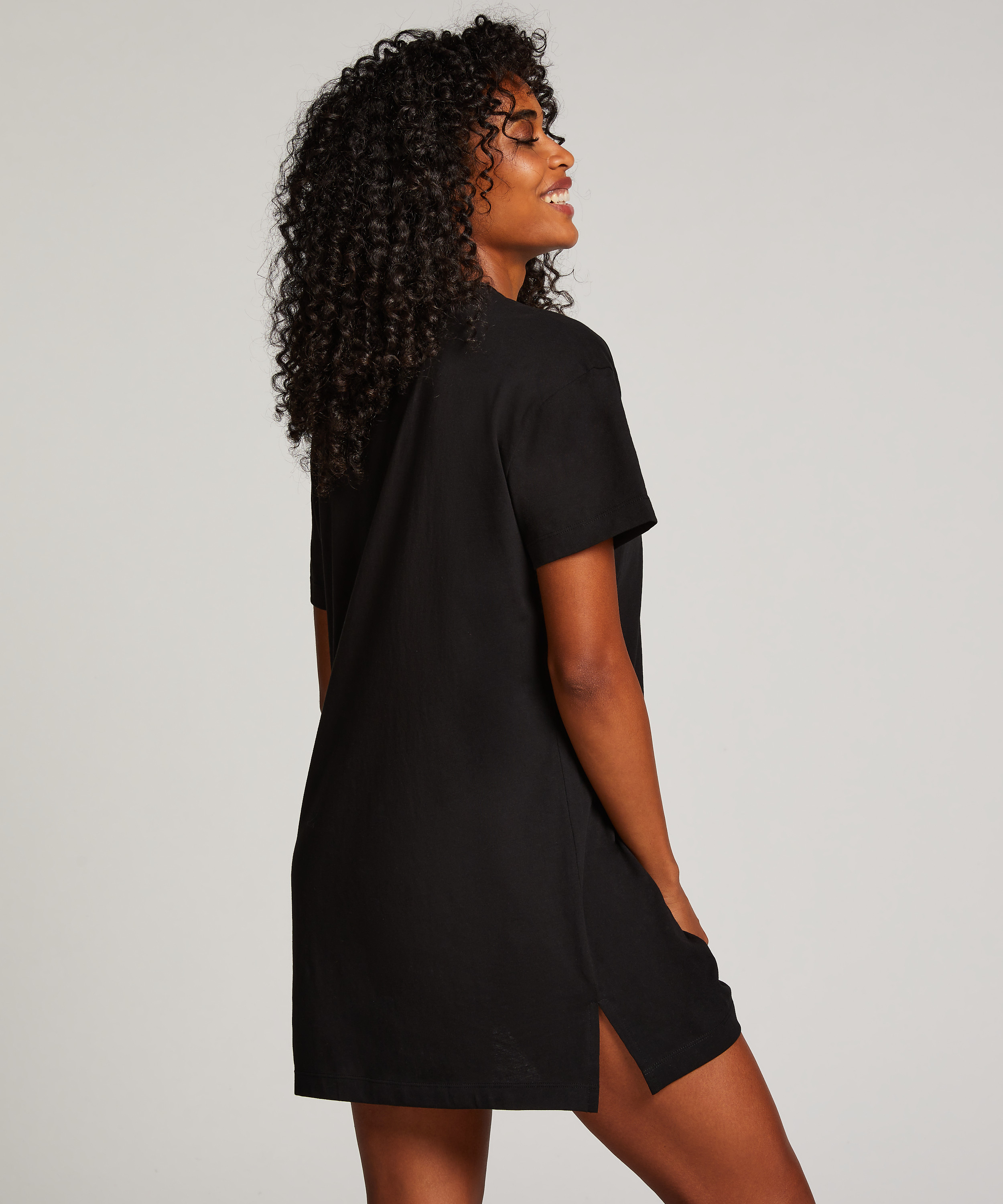 Round Neck Nightshirt, Black, main