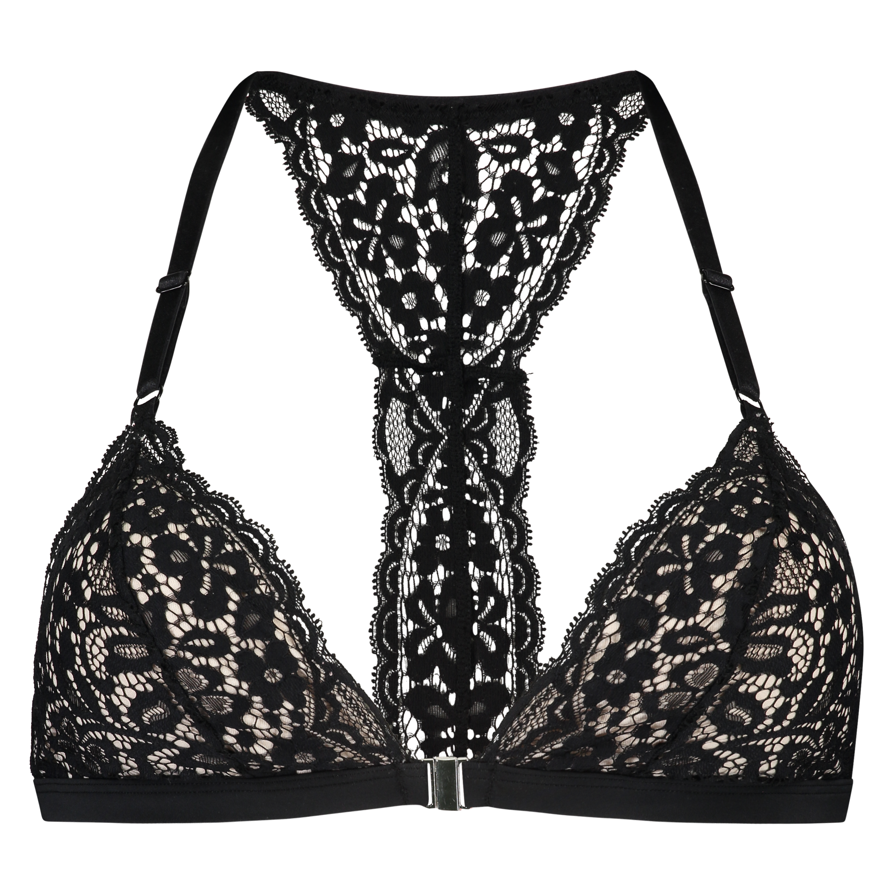 Rose Padded Triangle Bralette, Black, main