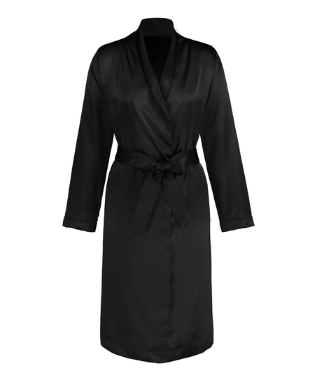 Satin Fleece Bathrobe, Black