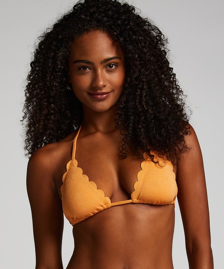 Scallop Lurex Triangle Bikini Top, Orange