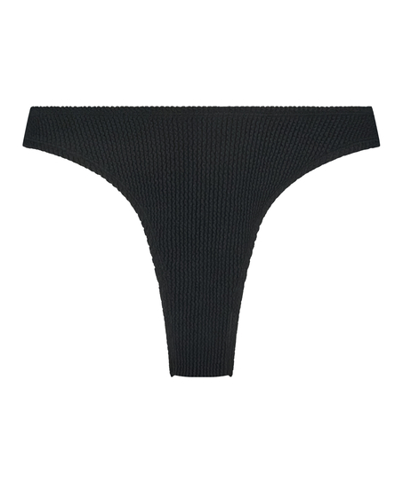 Crinkle High-Leg Bikini Bottoms, Black