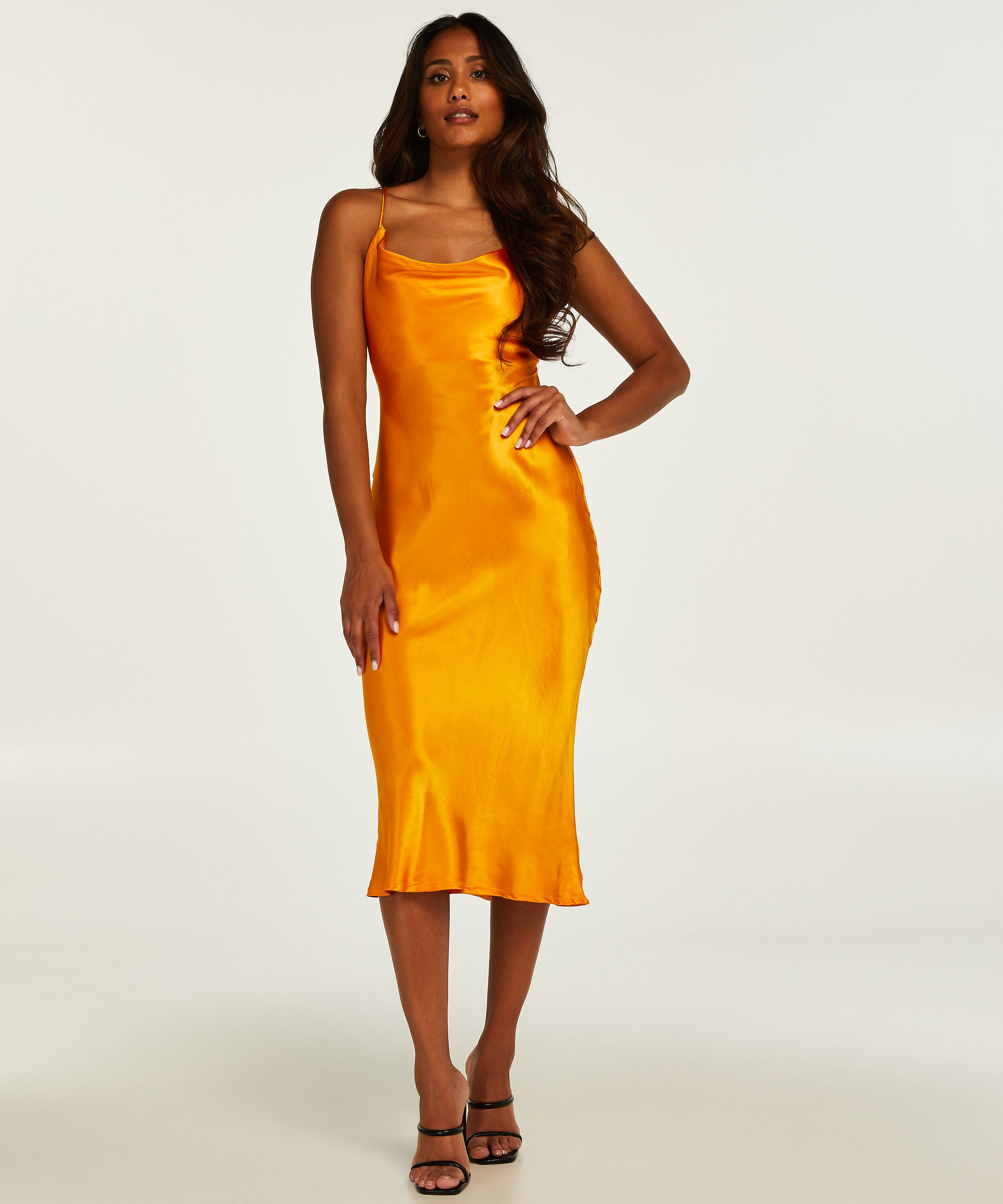 Satin Midi Dress, Orange