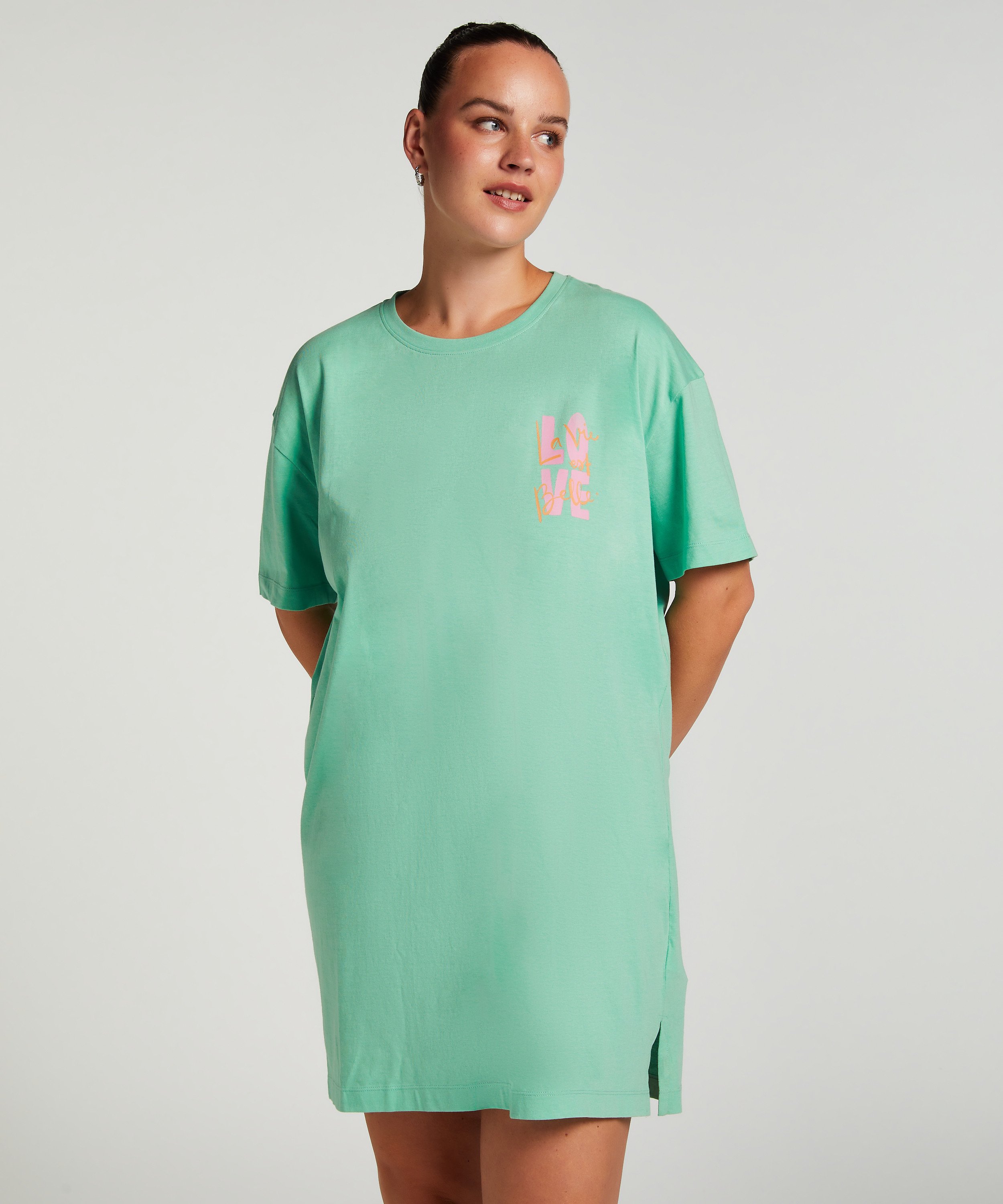 Round Neck Nightshirt, Green, main