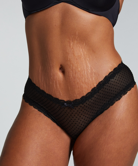 V-shaped Brazilian knickers mesh, Black