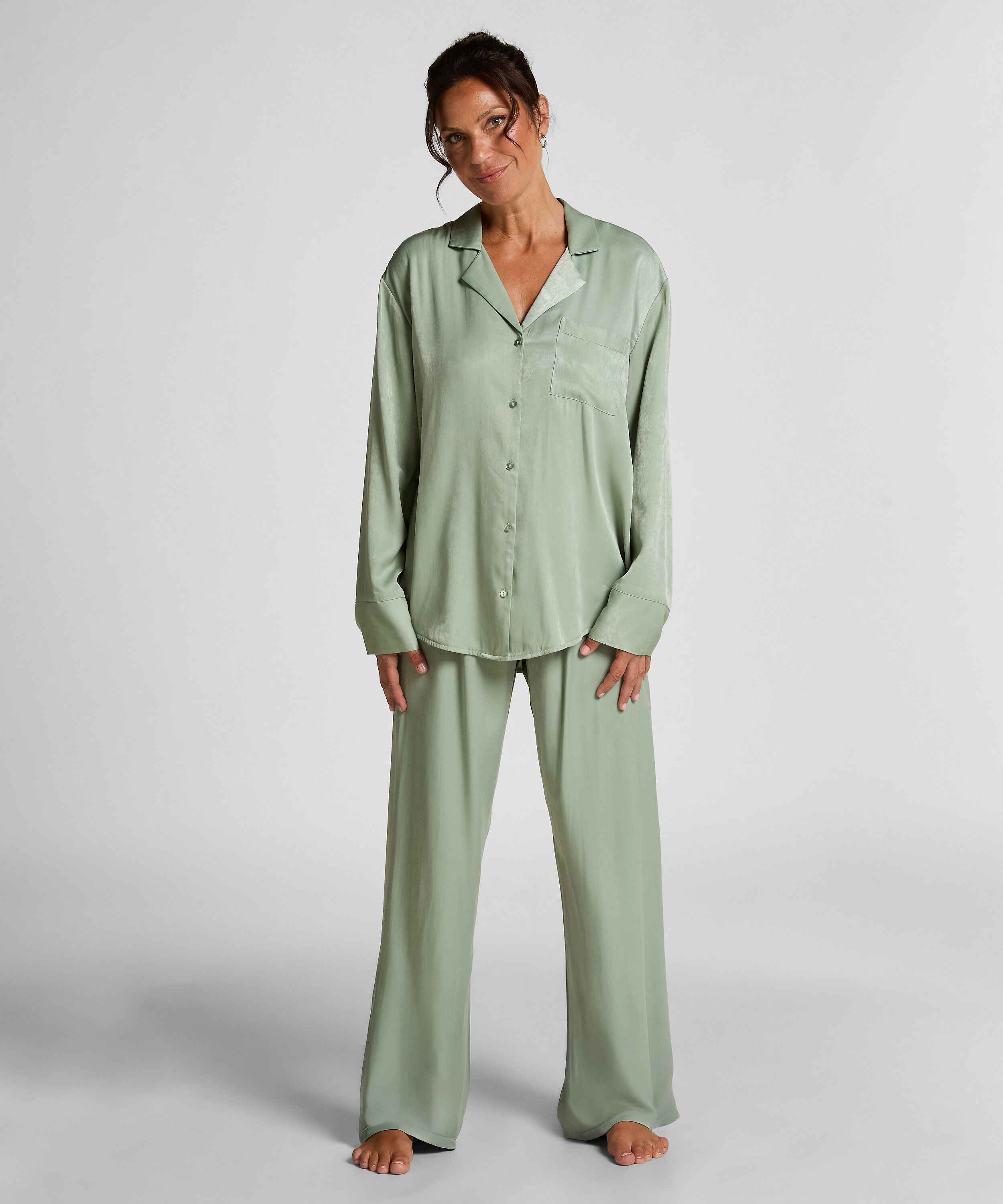 Ayla Satin Long-Sleeved Jacket, Green