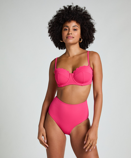 Scallop High Waist Rio Bikini Bottom, Pink