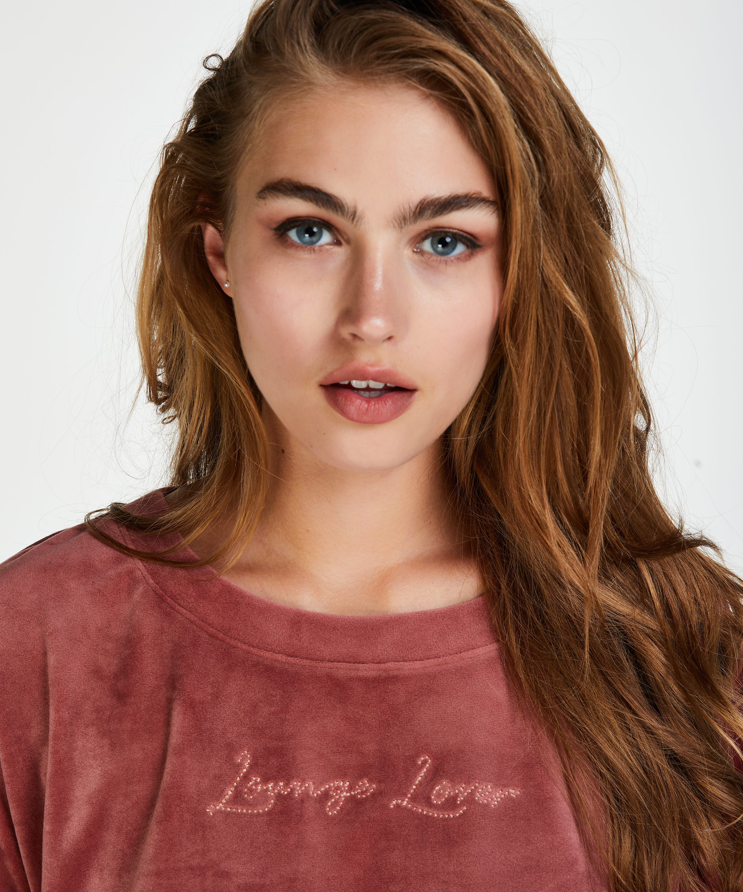 Long-sleeved Velour Top, Pink, main