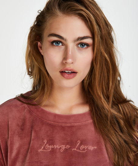 Long-sleeved Velour Top, Pink