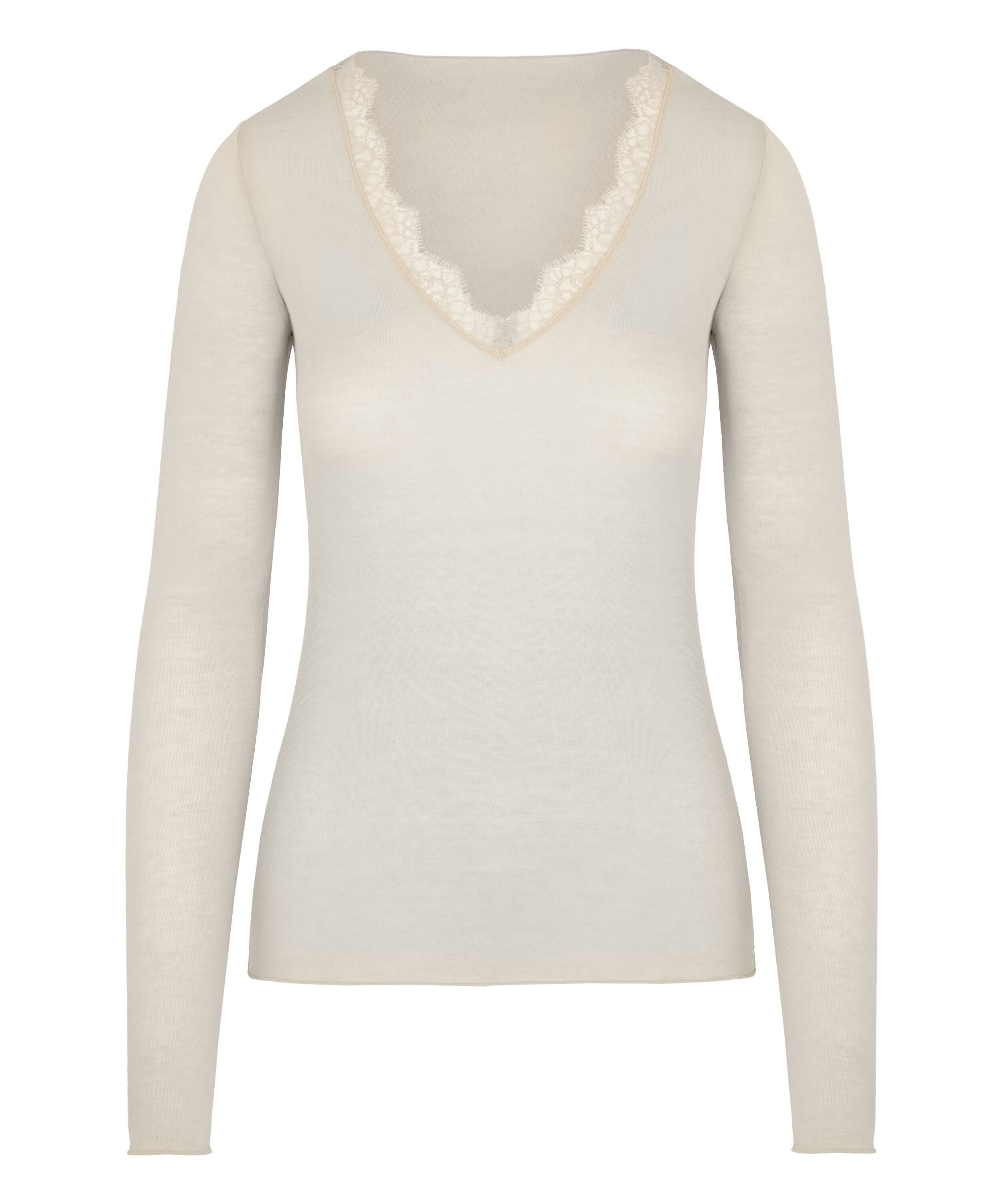 super soft Lace V-Neck shirt with Cashmere, Beige