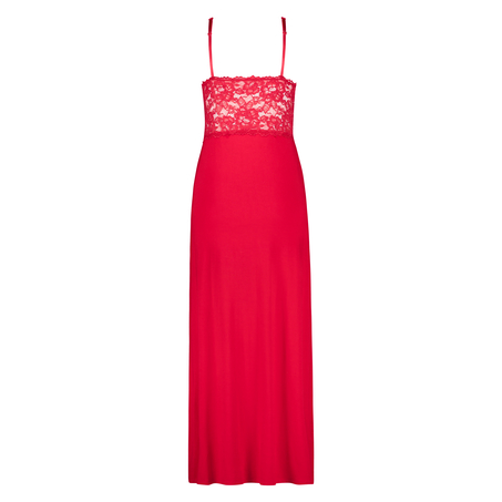 Nora Lace Long Slip Dress, Red
