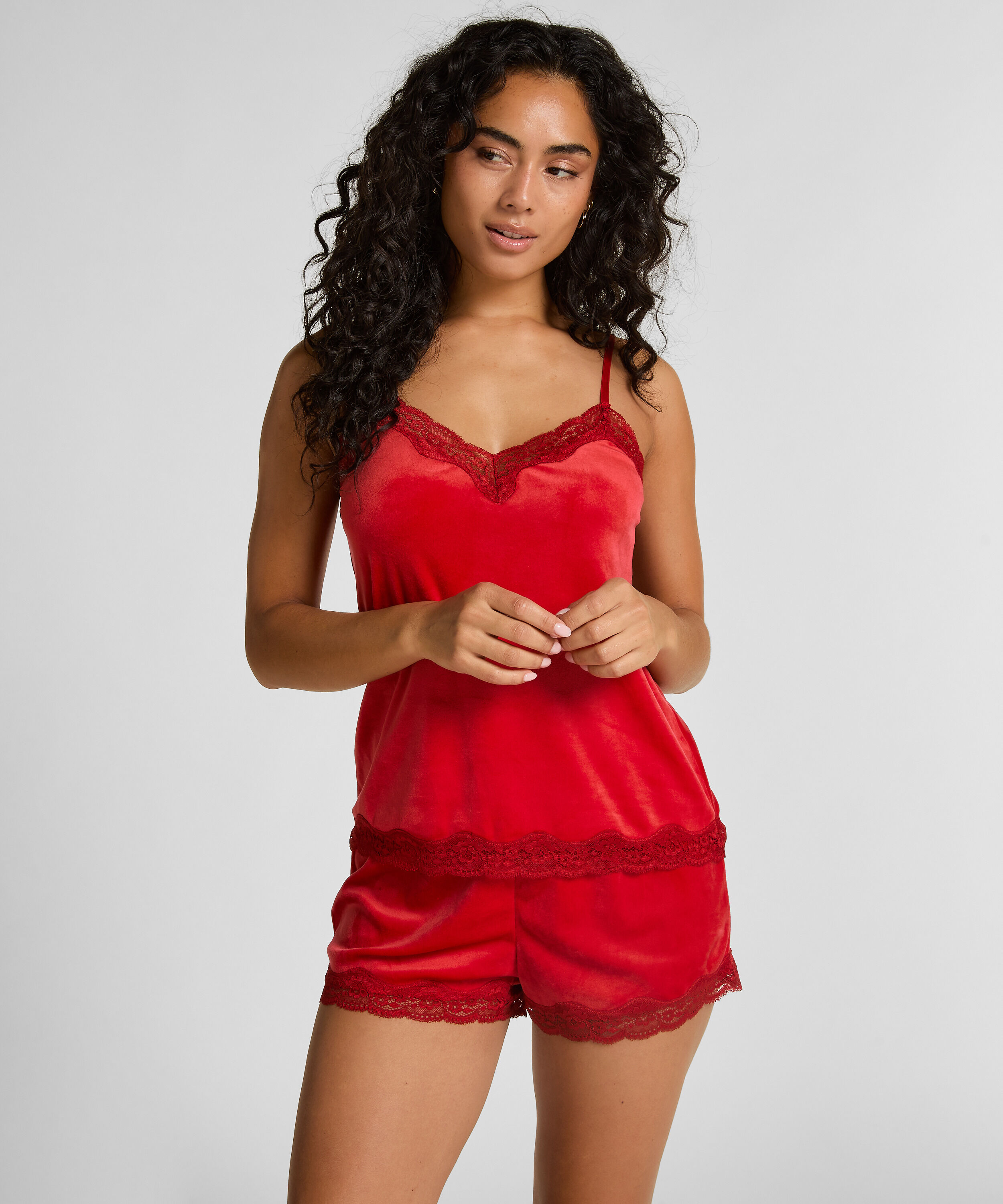 Velours Lace Cami Top, Red