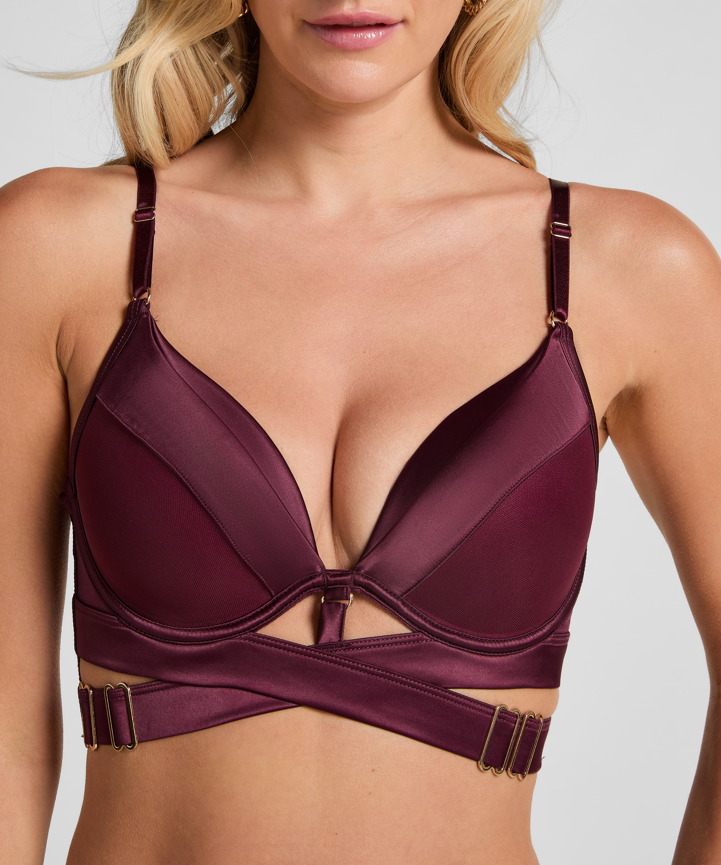 Colette Padded Underwired Longline Push-Up Bra, Purple, main