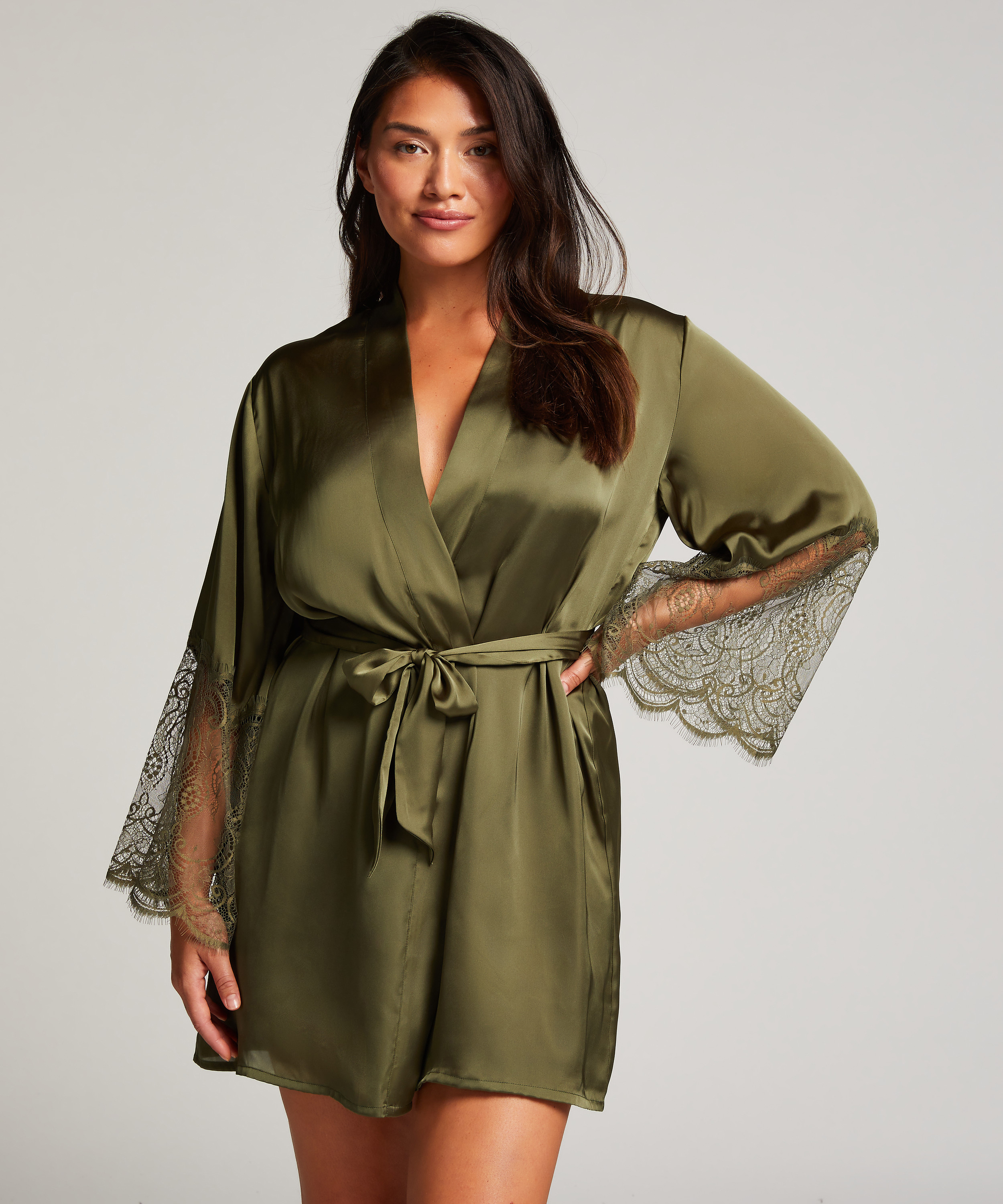 Satin Kimono, Green, main
