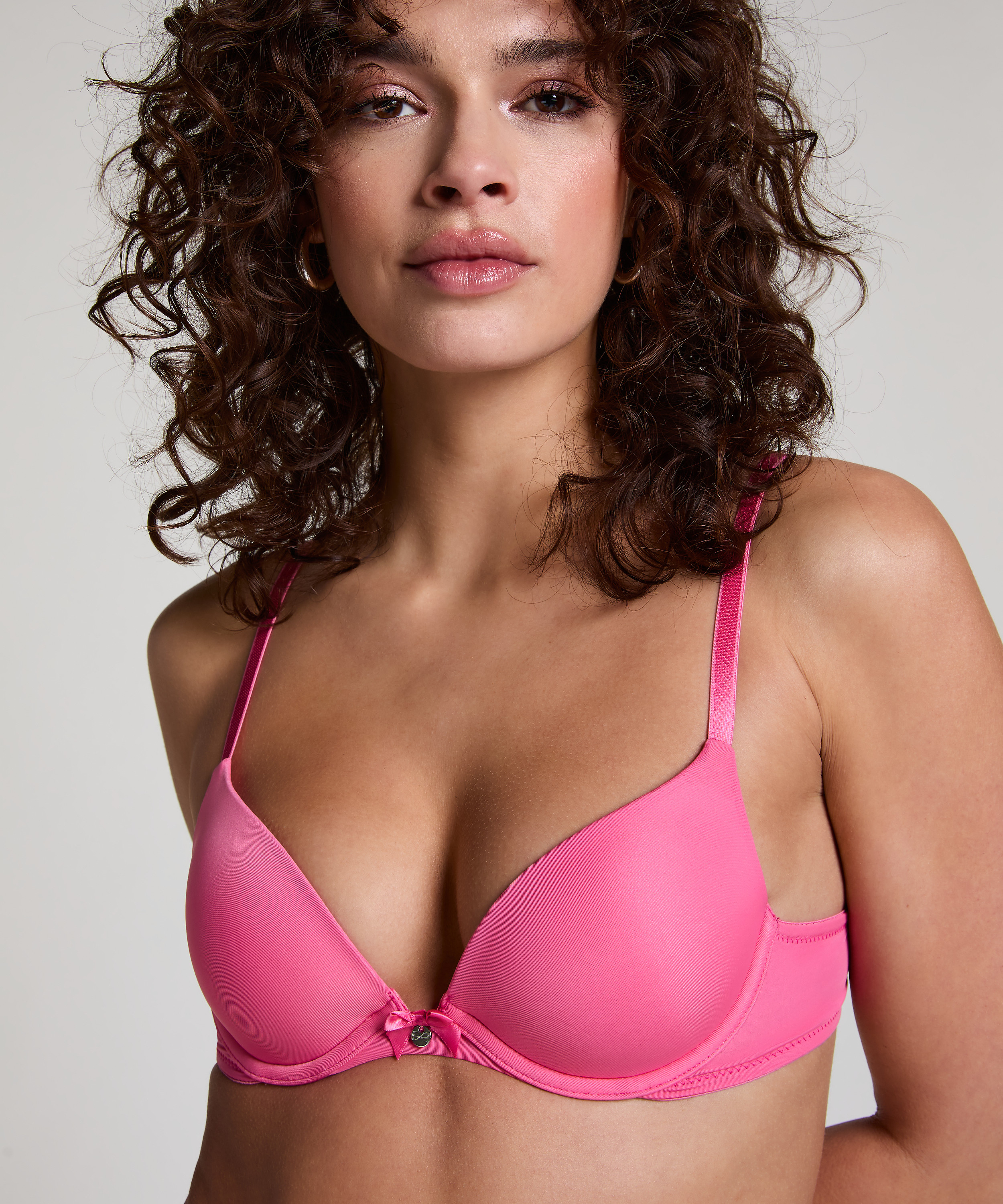 Plunge Padded Underwired Bra, Pink, main