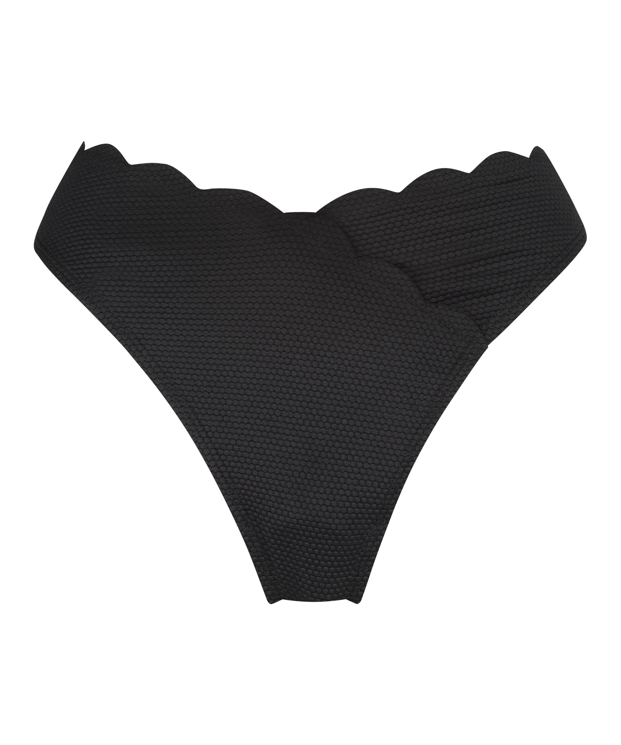Scallop High-Leg Bikini Bottoms, Black