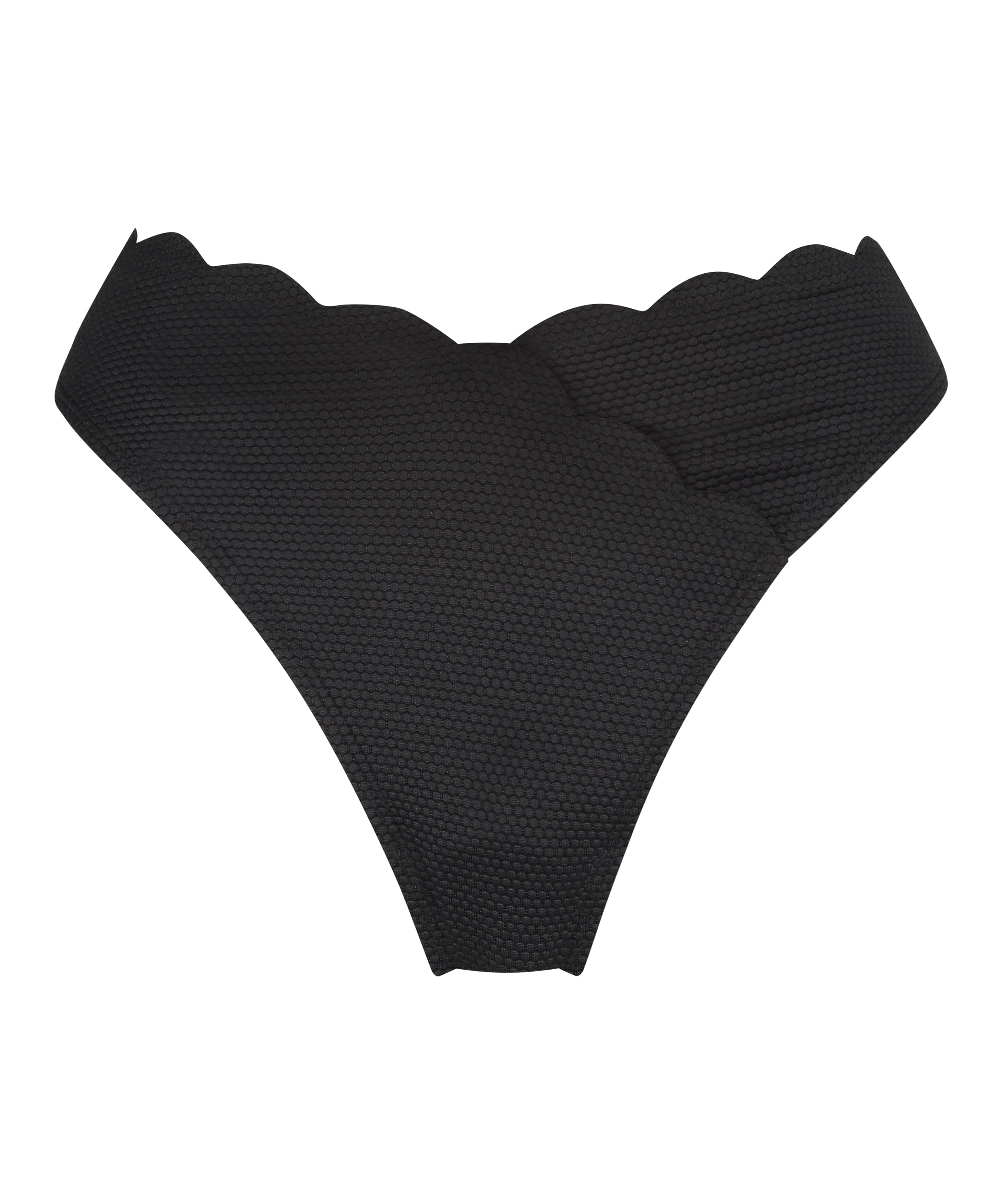 Scallop High-Leg Bikini Bottoms, Black, main