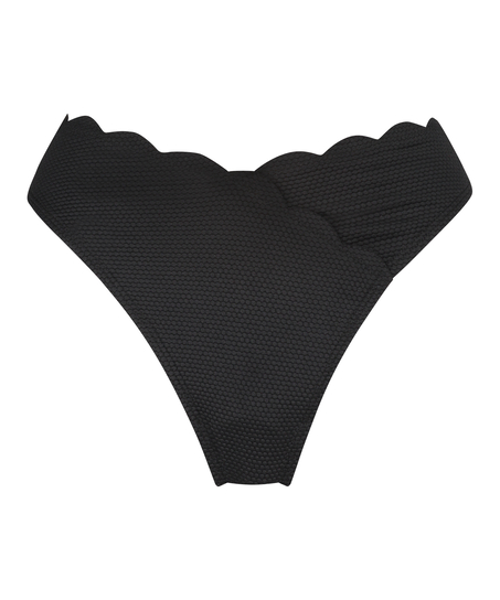 Scallop High-Leg Bikini Bottoms, Black
